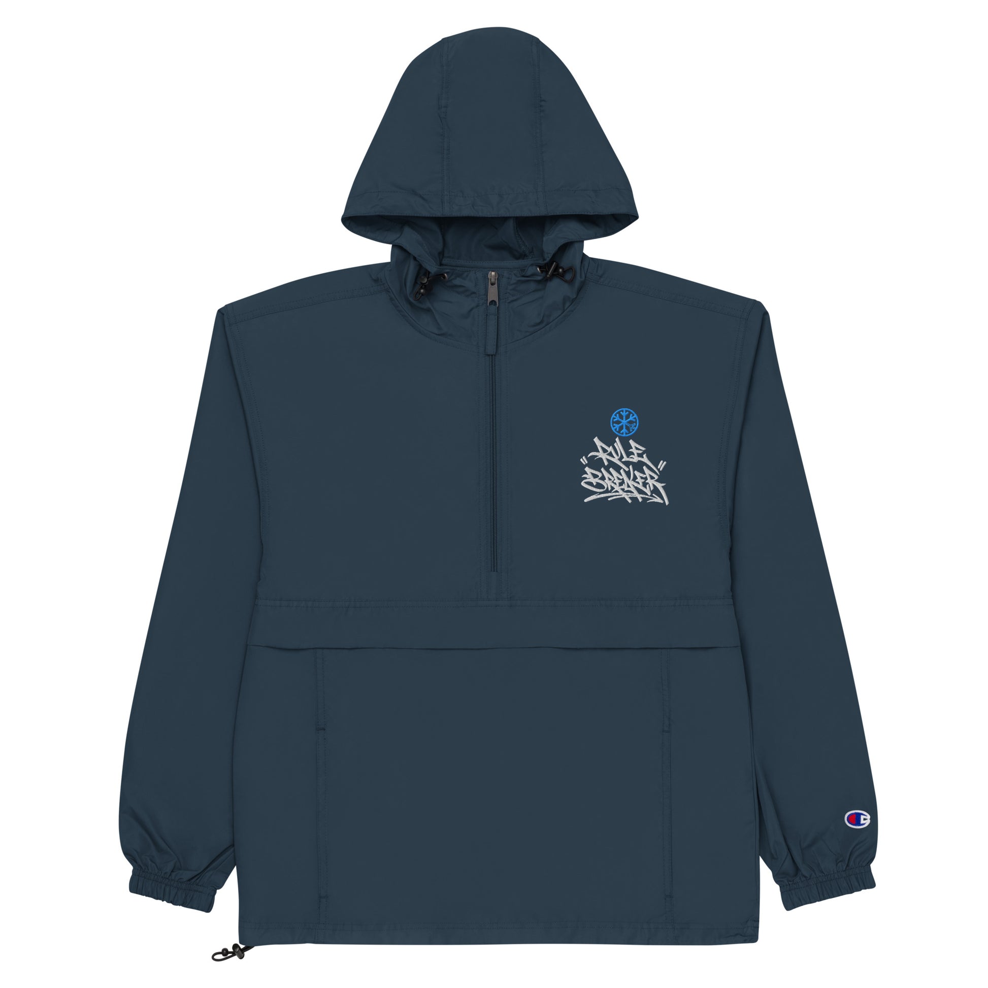 Navy-Rule Breaker Graffiti Tag Windbreaker Jacket from B.Different Clothing, flat view, graffiti-inspired streetwear