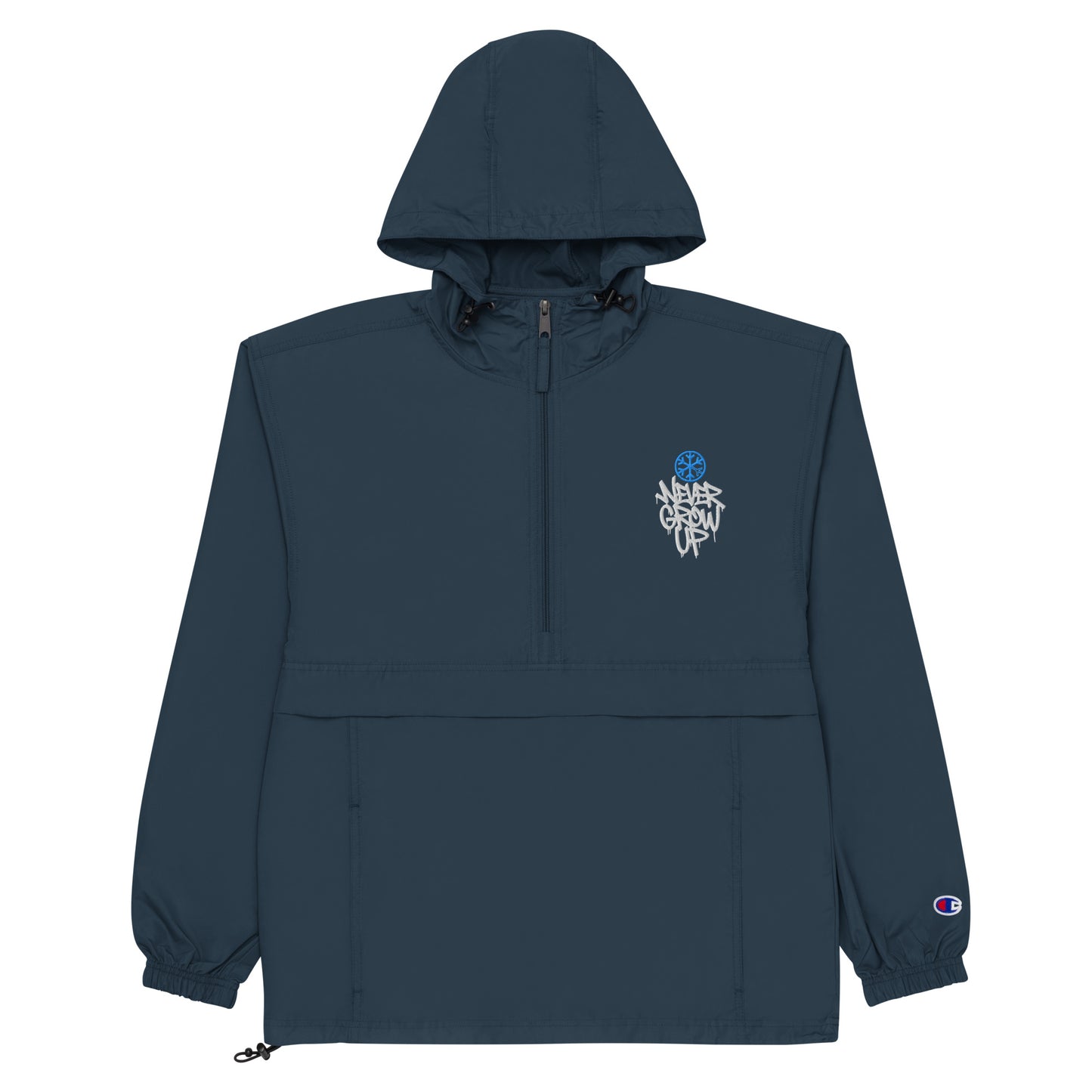 Navy-Never Grow Up Graffiti Windbreaker Jacket from B.Different Clothing, flat view, graffiti-inspired streetwear