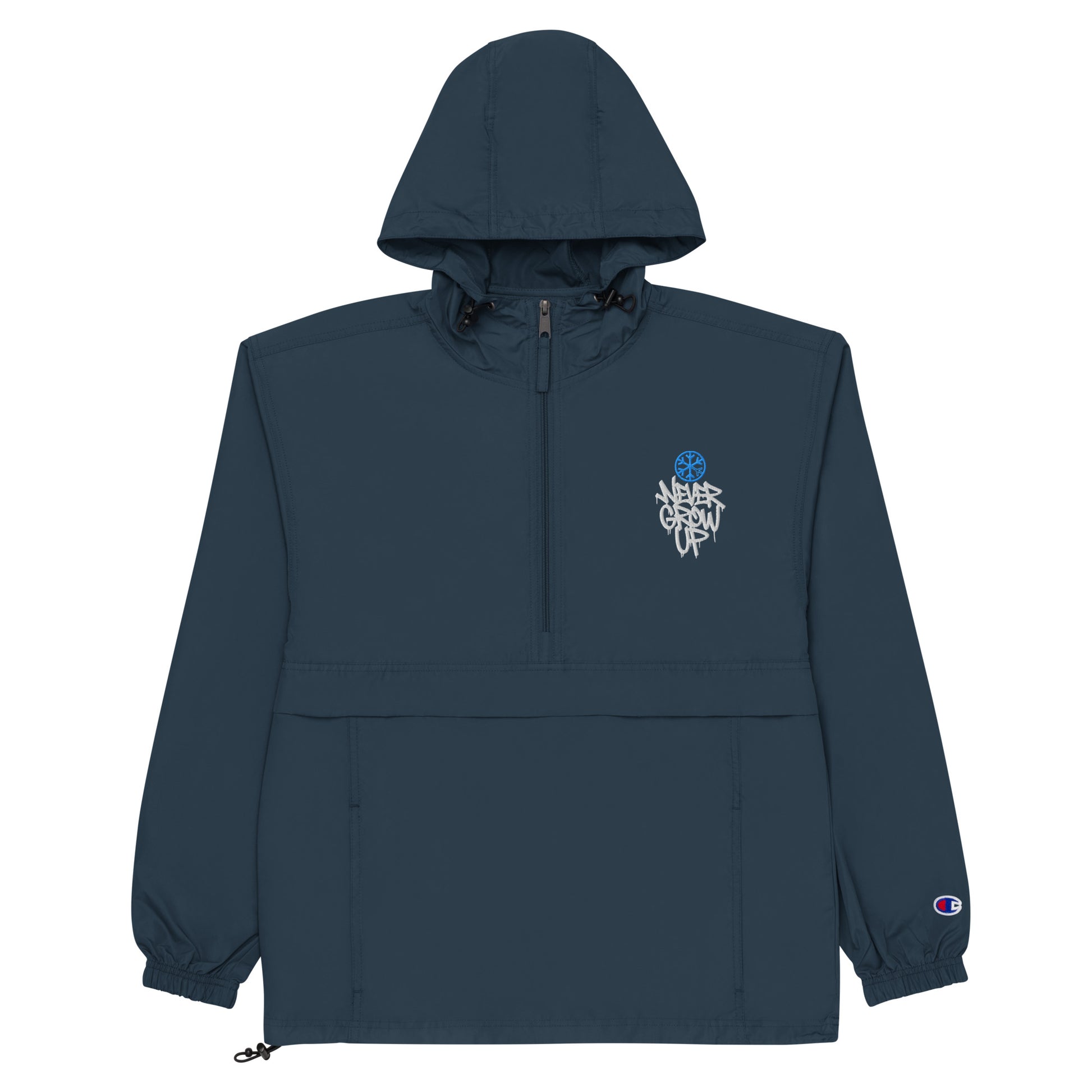 Navy-Never Grow Up Graffiti Windbreaker Jacket from B.Different Clothing, flat view, graffiti-inspired streetwear