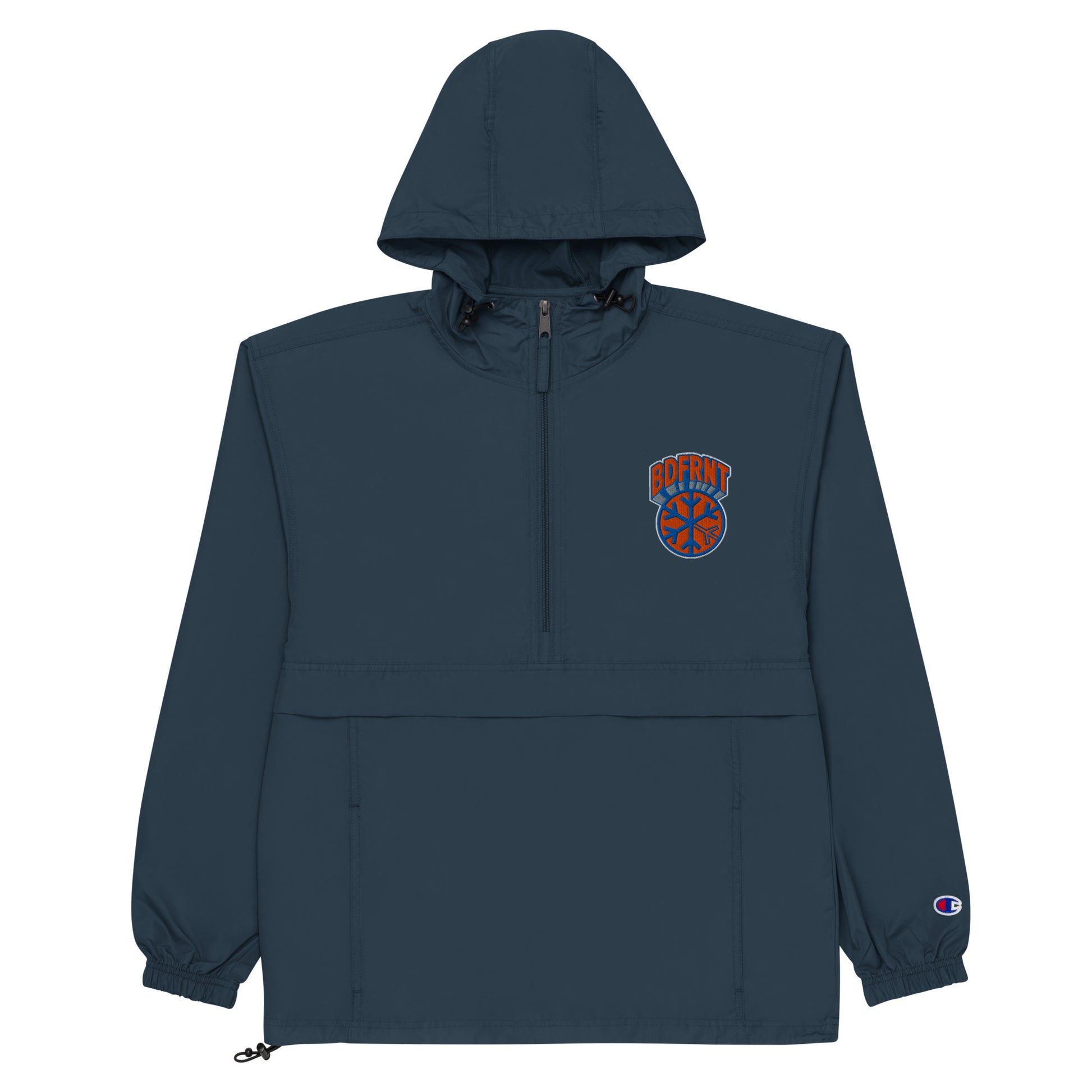 Navy-BDFRNT Logo 1989 Windbreaker Jacket from B.Different Clothing, flat view, graffiti-inspired streetwear