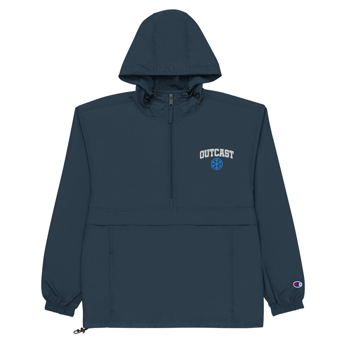 Navy-Outcast College Windbreaker Jacket from B.Different Clothing, flat view, graffiti-inspired streetwear