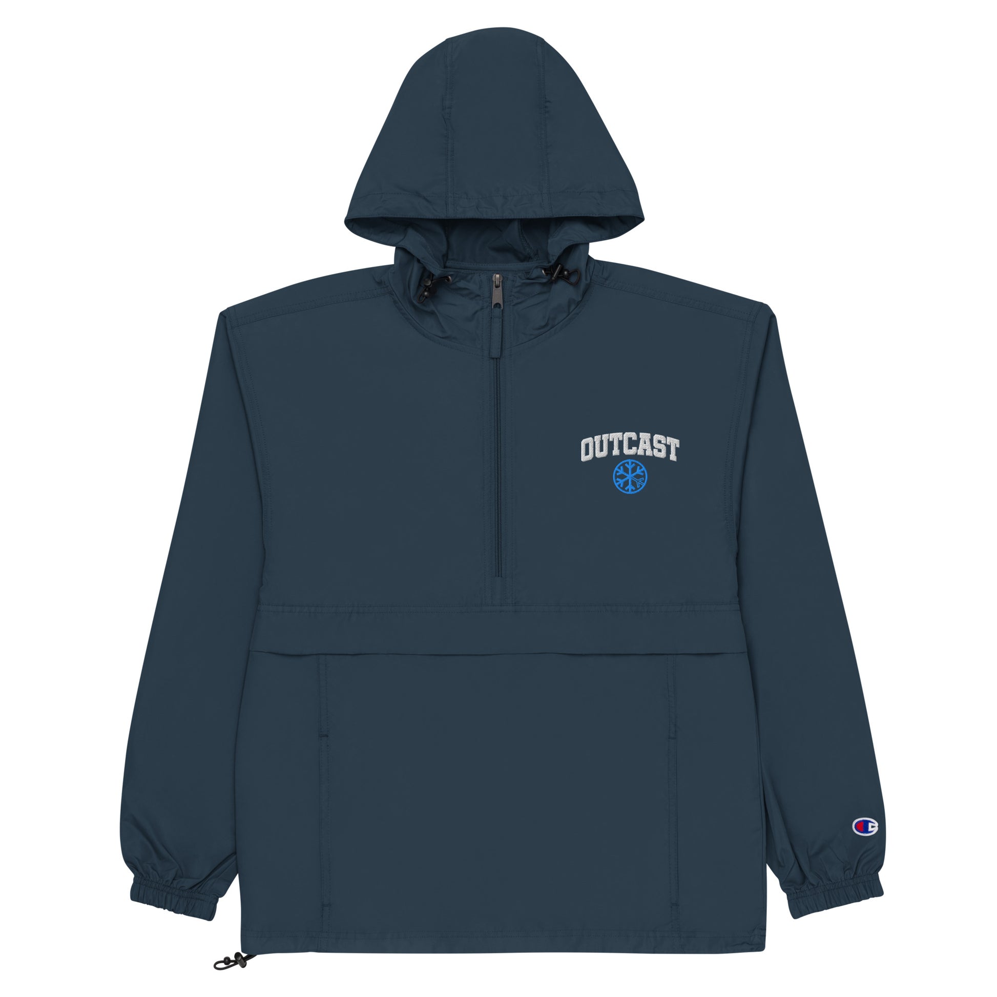 Navy-Outcast College Windbreaker Jacket from B.Different Clothing, flat view, graffiti-inspired streetwear
