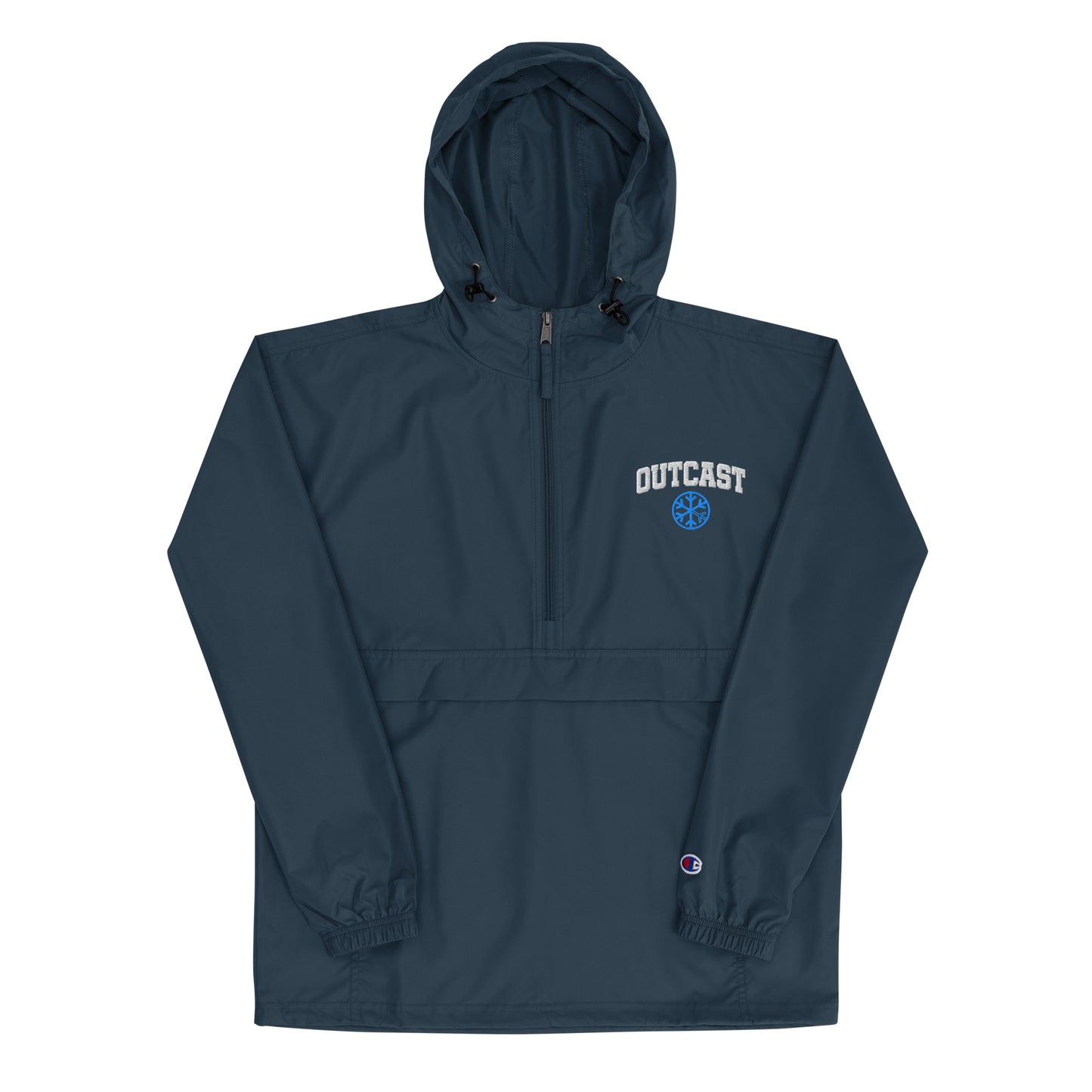 Navy-Outcast College Windbreaker Jacket from B.Different Clothing, front view, graffiti-inspired streetwear
