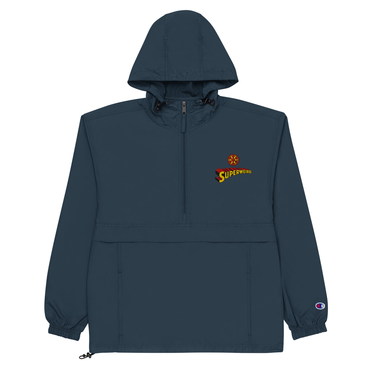 Navy-Superweird Windbreaker Jacket from B.Different Clothing, flat view, graffiti-inspired streetwear