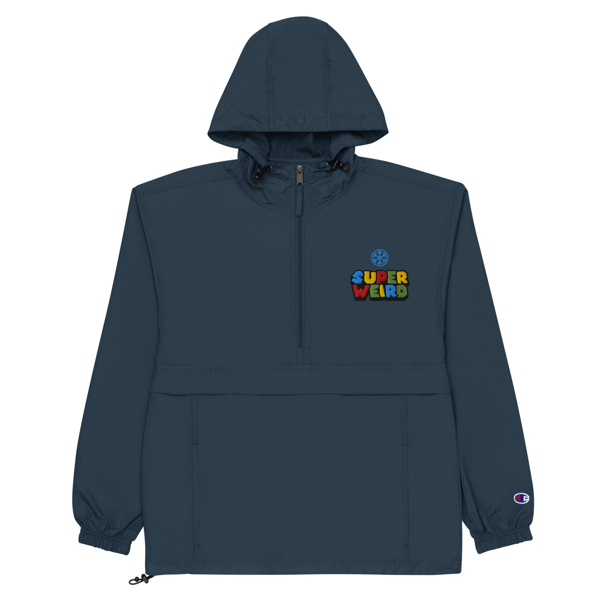 Navy-Super Weird Bros Windbreaker Jacket from B.Different Clothing, flat view, graffiti-inspired streetwear