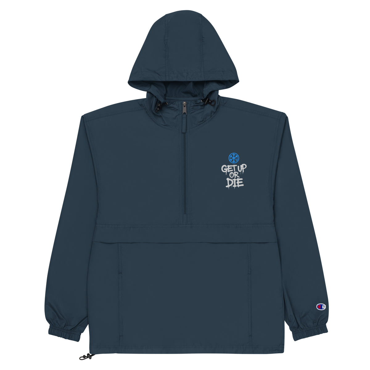 Navy-Get Up or Die Graffiti Tag Windbreaker Jacket from B.Different Clothing, flat view, graffiti-inspired streetwear