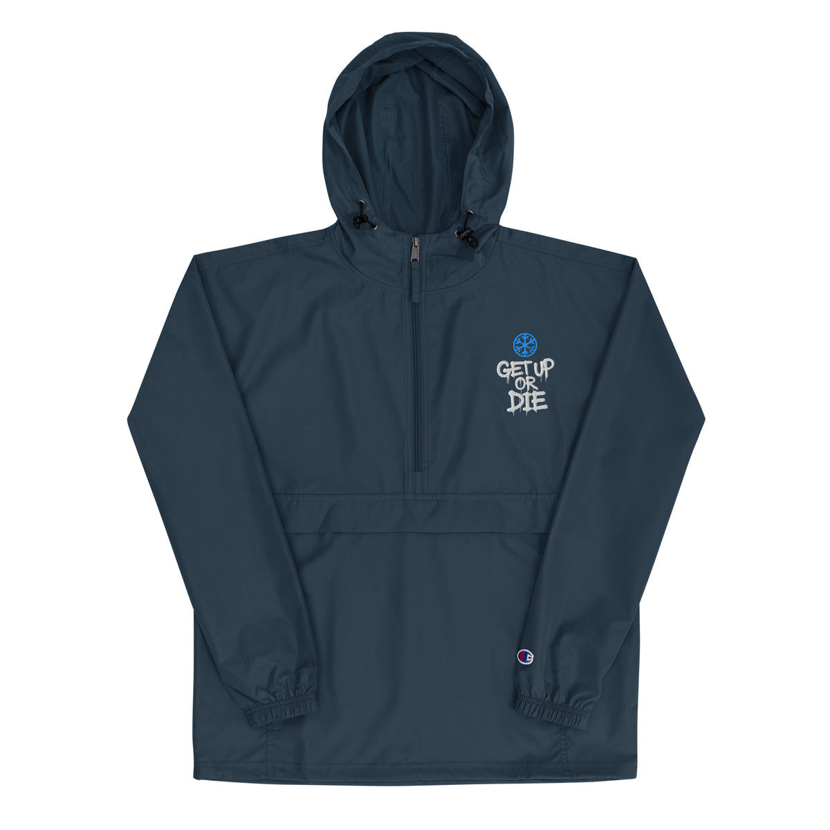 Navy-Get Up or Die Graffiti Tag Windbreaker Jacket from B.Different Clothing, front view, graffiti-inspired streetwear