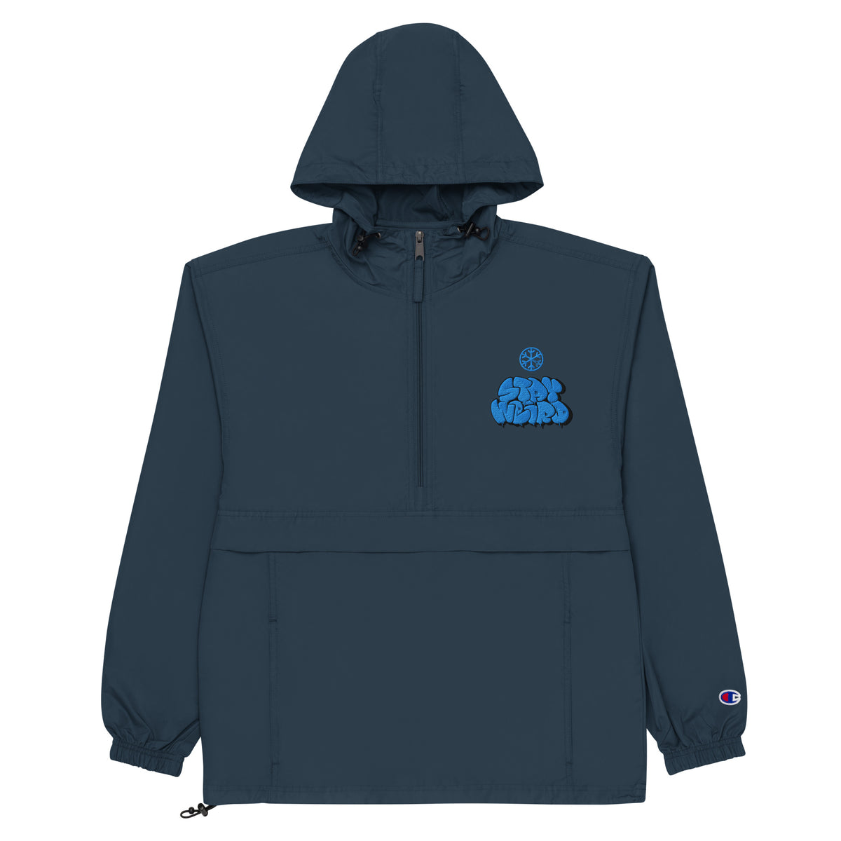 Navy-Stay Weird Graffiti Throw-up Windbreaker Jacket from B.Different Clothing, flat view, graffiti-inspired streetwear