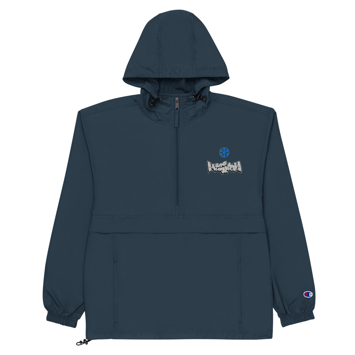 Navy-Mission Graffiti Piece Windbreaker Jacket from B.Different Clothing, front view, graffiti-inspired streetwear