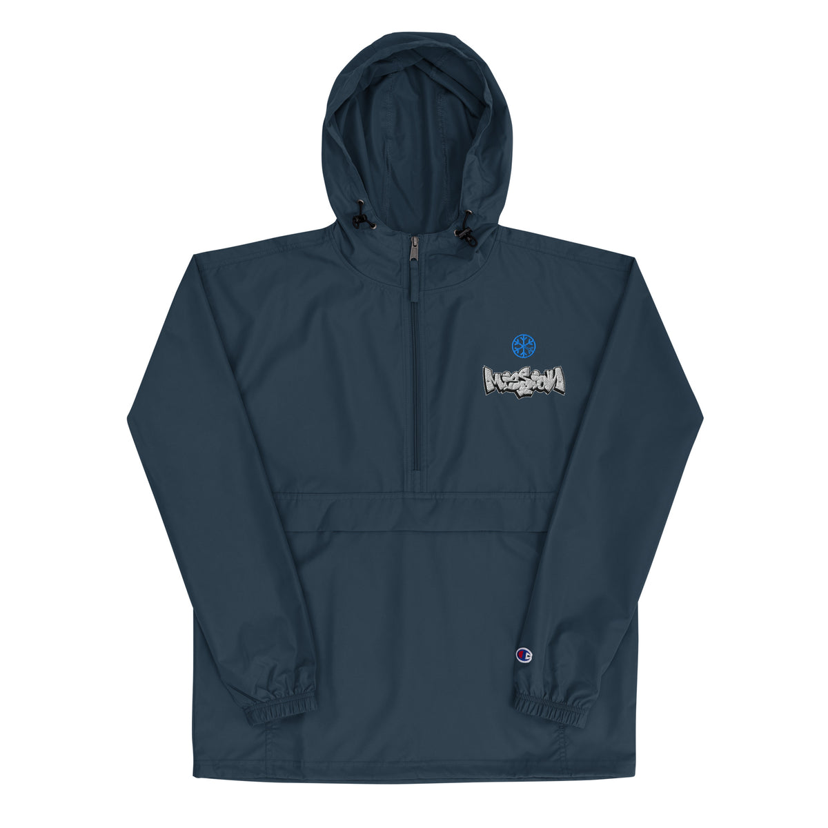 Navy-Mission Graffiti Piece Windbreaker Jacket from B.Different Clothing, flat view, graffiti-inspired streetwear