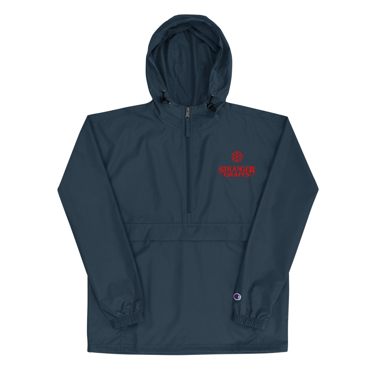 Navy-Stranger Graffs Windbreaker Jacket from B.Different Clothing, front view, graffiti-inspired streetwear