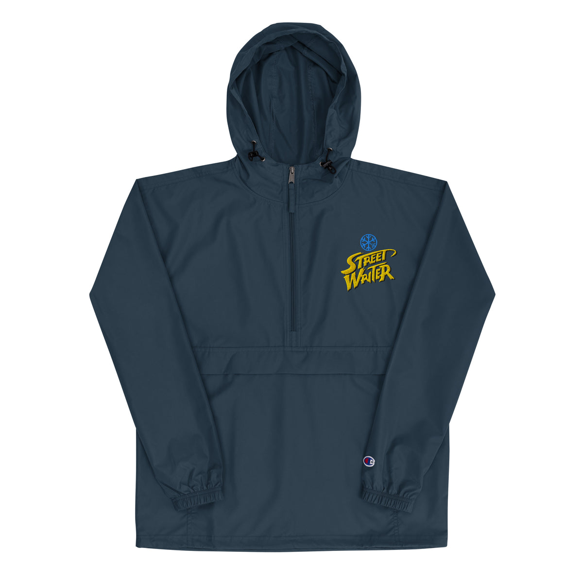 Navy-Street Writer Graffiti Windbreaker Jacket from B.Different Clothing, flat view, graffiti-inspired streetwear