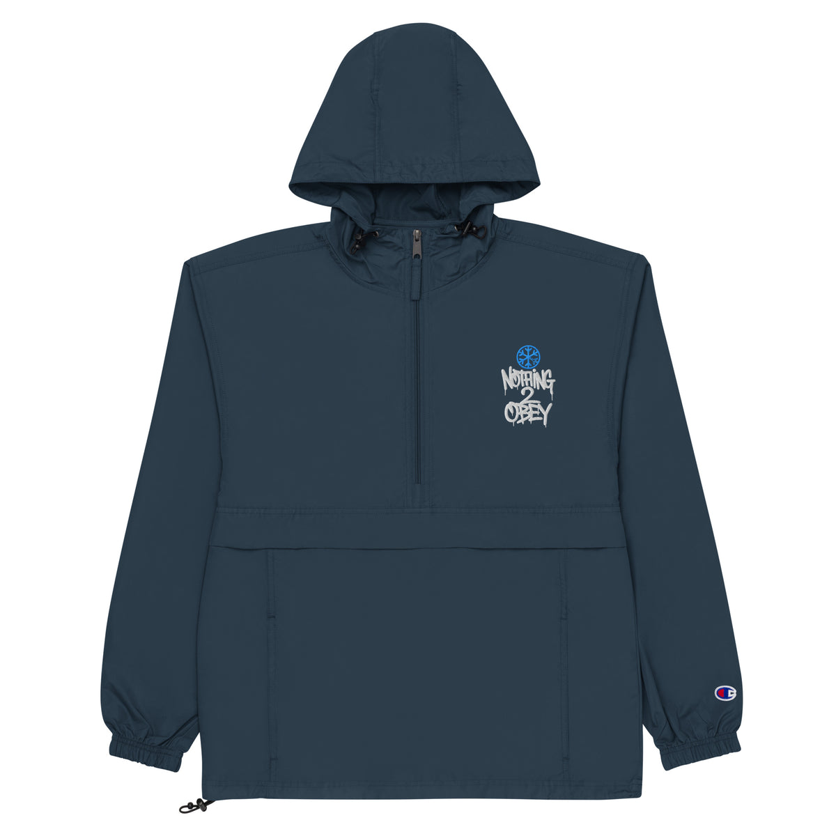 Navy-Nothing 2 Obey Graffiti Windbreaker Jacket from B.Different Clothing, front view, graffiti-inspired streetwear