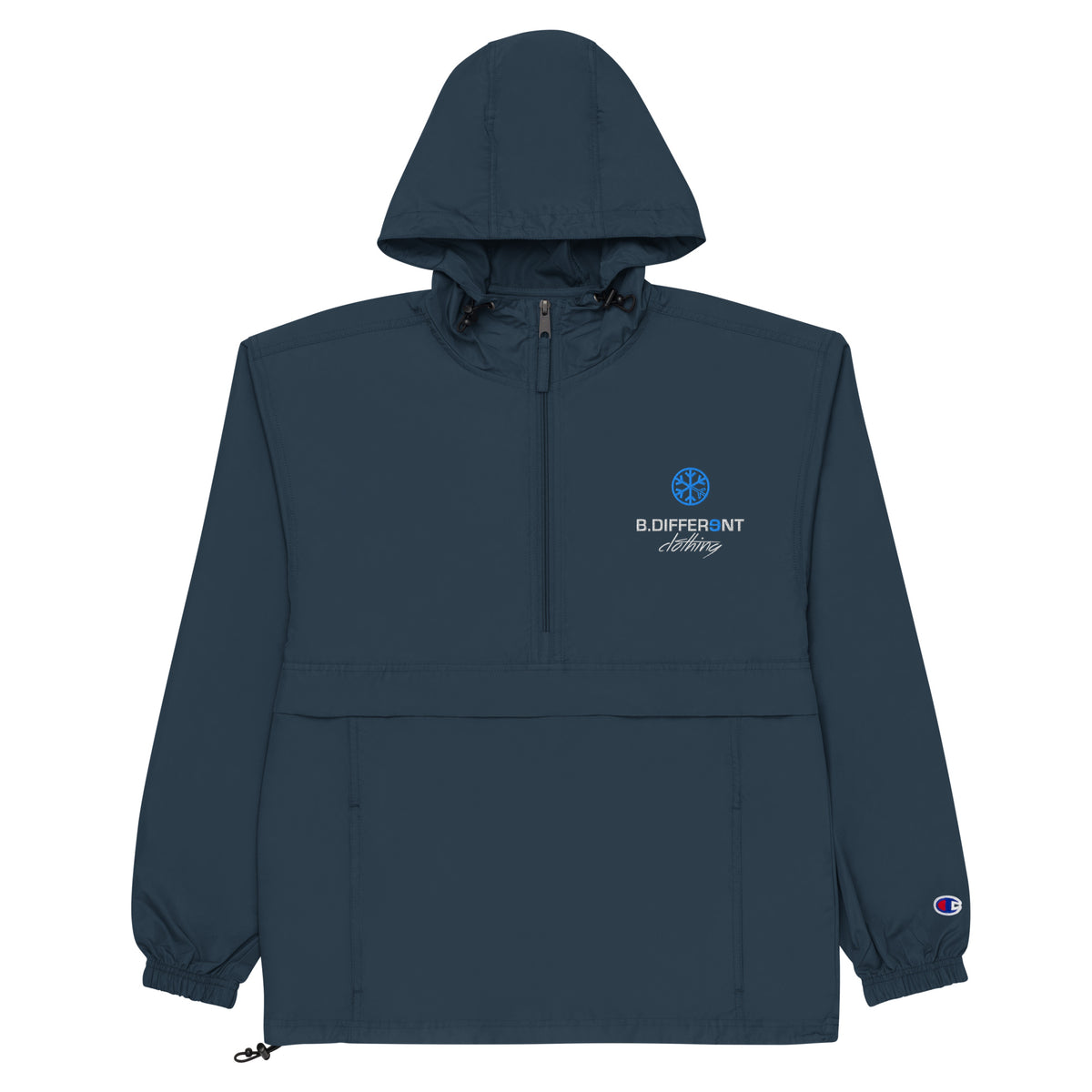 Navy-Logo Windbreaker Jacket from B.Different Clothing, front view, graffiti-inspired streetwear