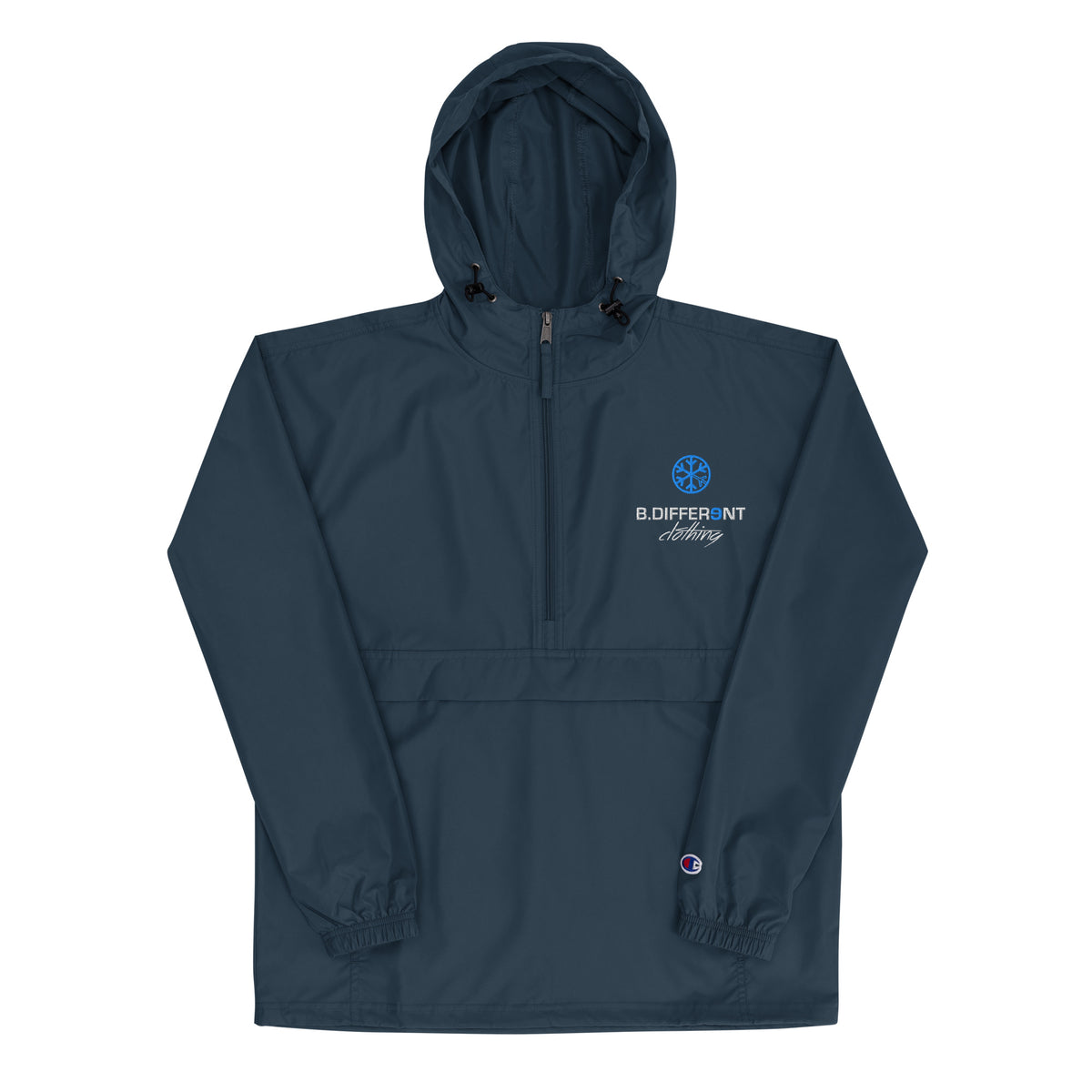 Navy-Logo Windbreaker Jacket from B.Different Clothing, flat view, graffiti-inspired streetwear