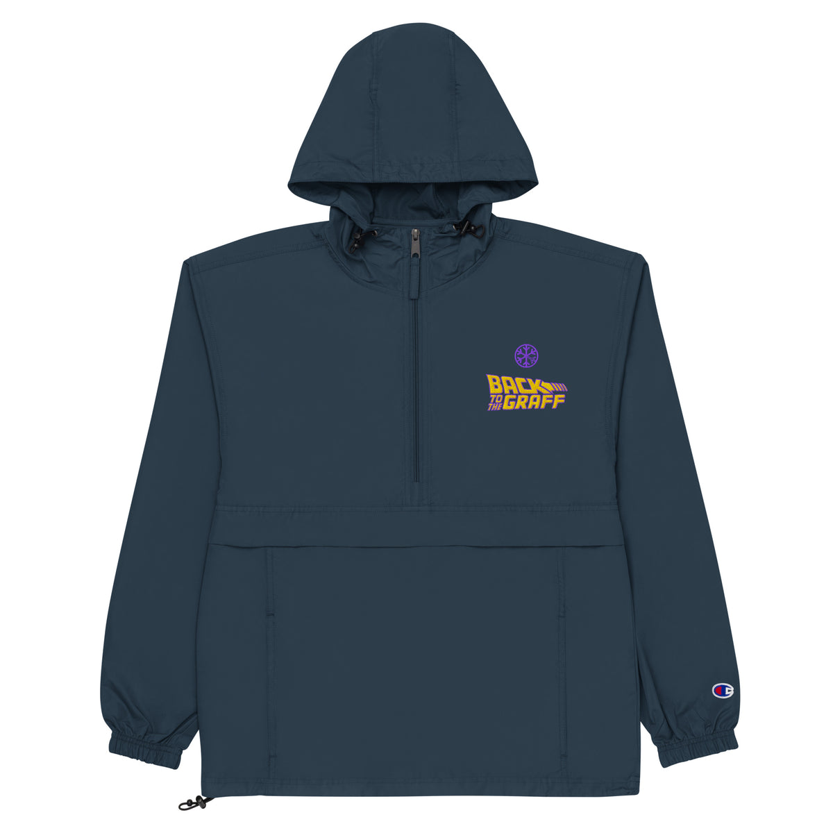 Navy-Back to the Graff Windbreaker Jacket from B.Different Clothing, flat view, graffiti-inspired streetwear