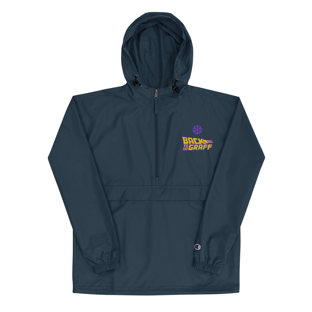 Navy-Back to the Graff Windbreaker Jacket from B.Different Clothing, front view, graffiti-inspired streetwear