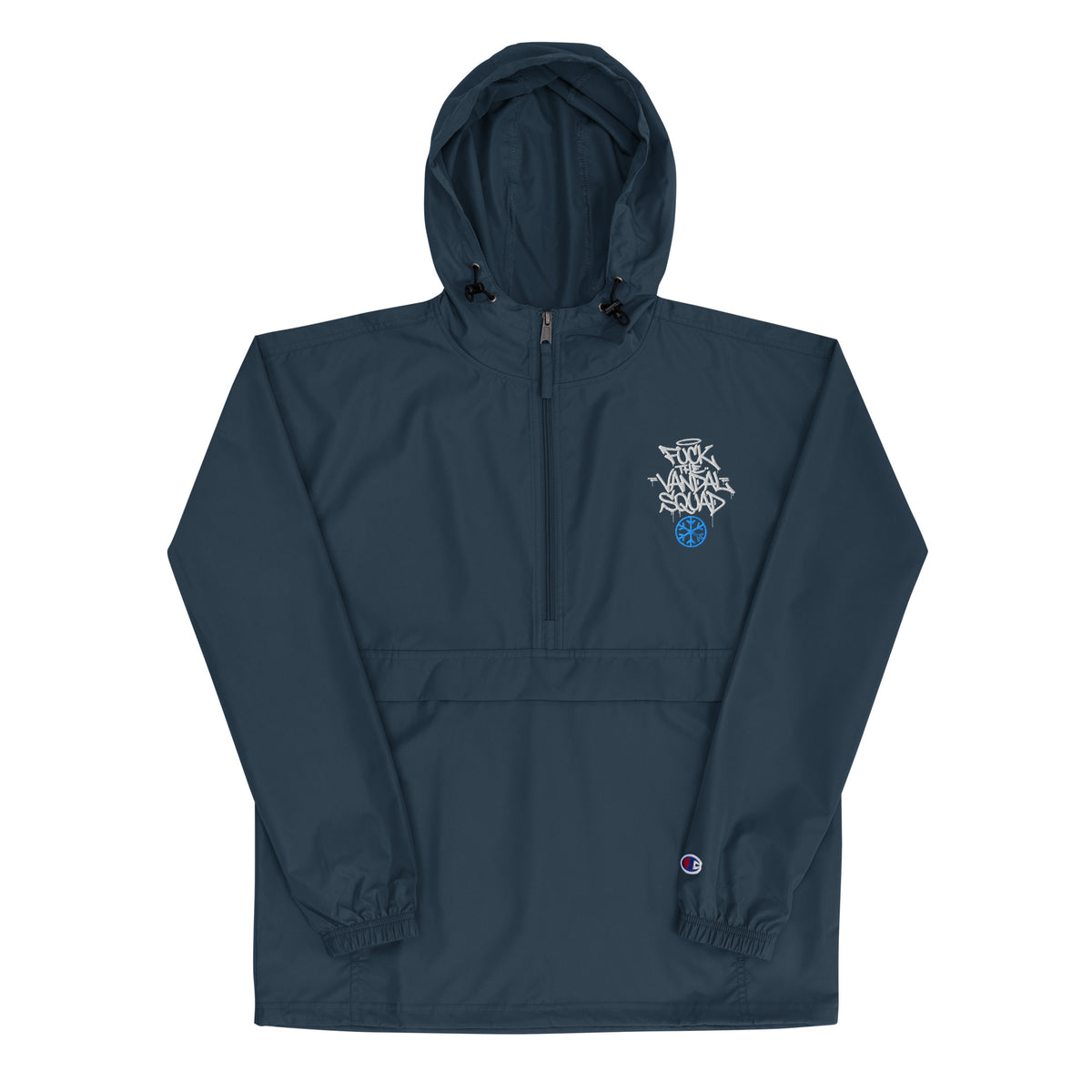 Navy-Fu*k The Vandal Squad Graffiti Windbreaker Jacket from B.Different Clothing, flat view, graffiti-inspired streetwear