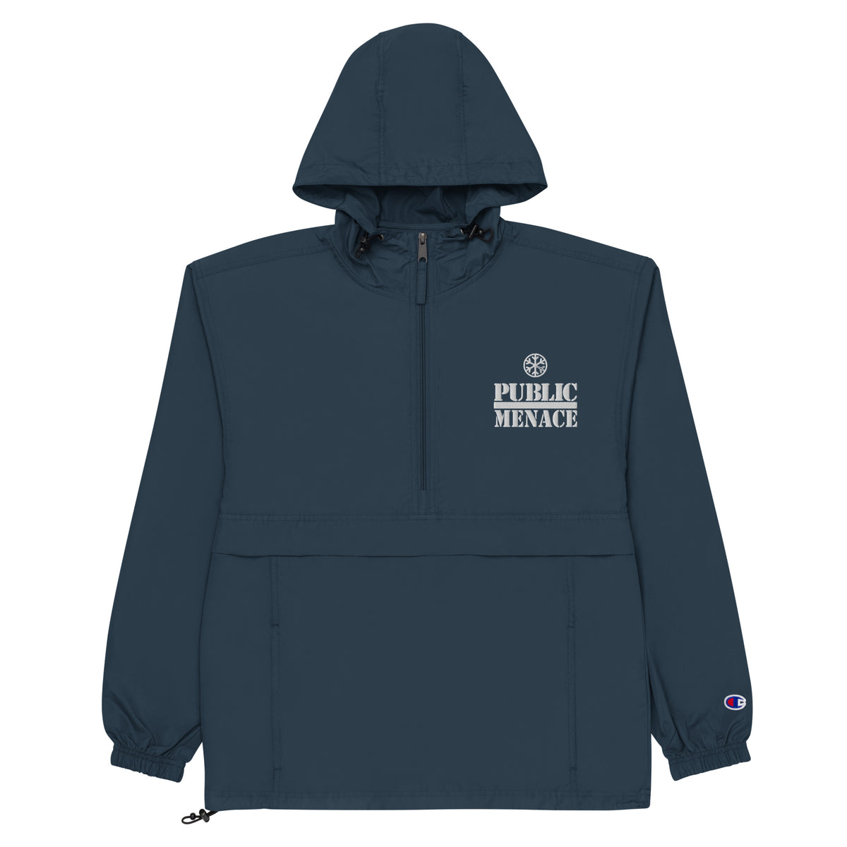 Navy-Public Menace Graffiti Windbreaker Jacket from B.Different Clothing, flat view, graffiti-inspired streetwear