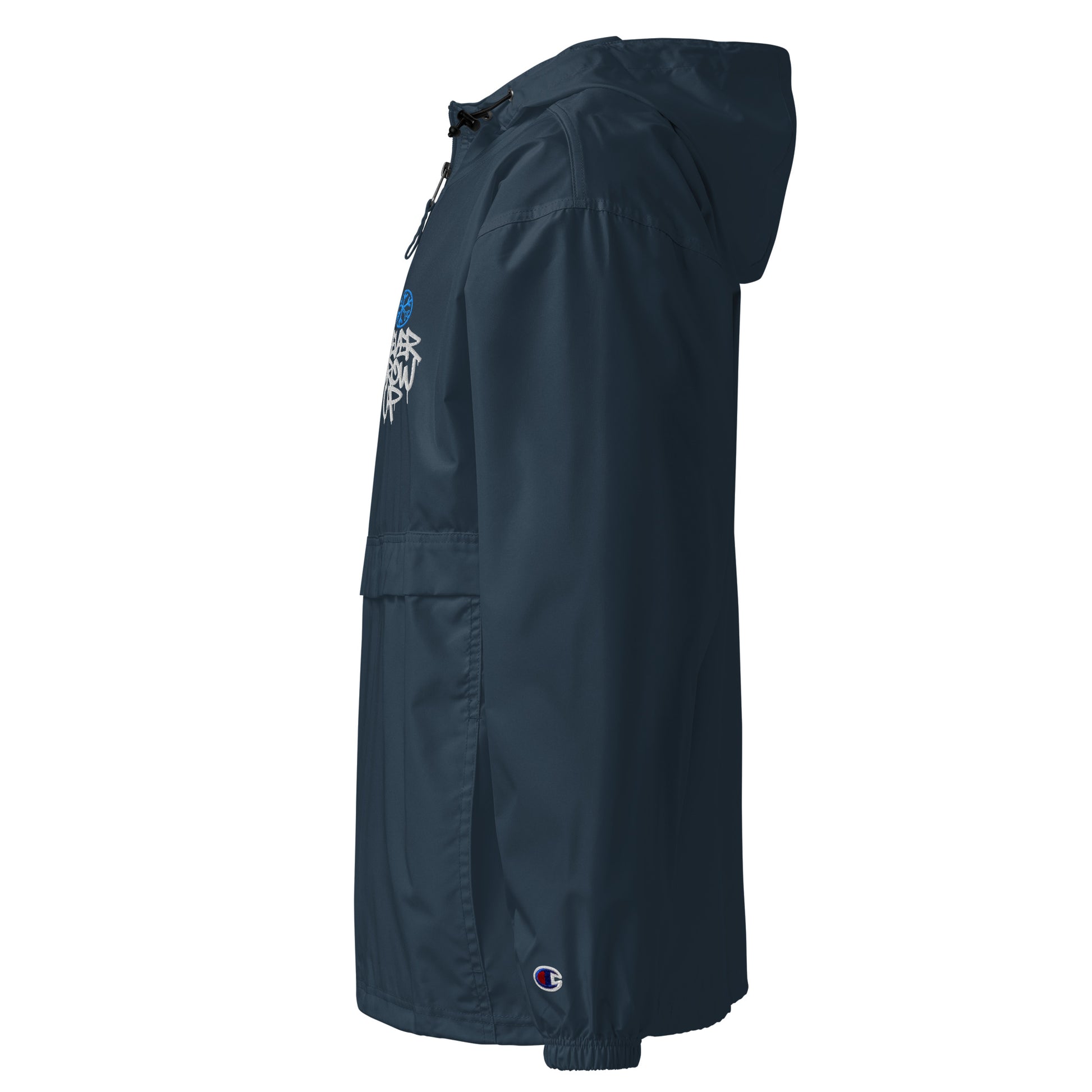 Navy-Never Grow Up Graffiti Windbreaker Jacket from B.Different Clothing, left view, graffiti-inspired streetwear