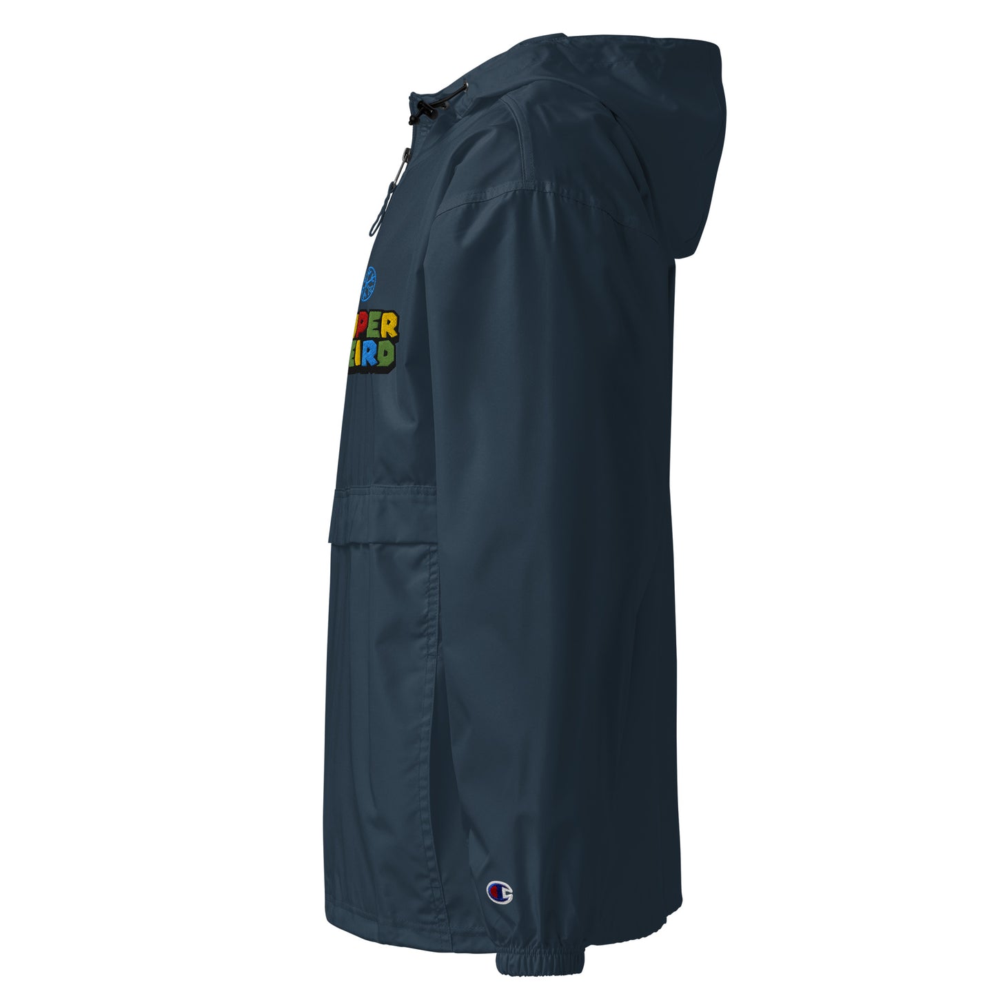 Navy-Super Weird Bros Windbreaker Jacket from B.Different Clothing, left view, graffiti-inspired streetwear