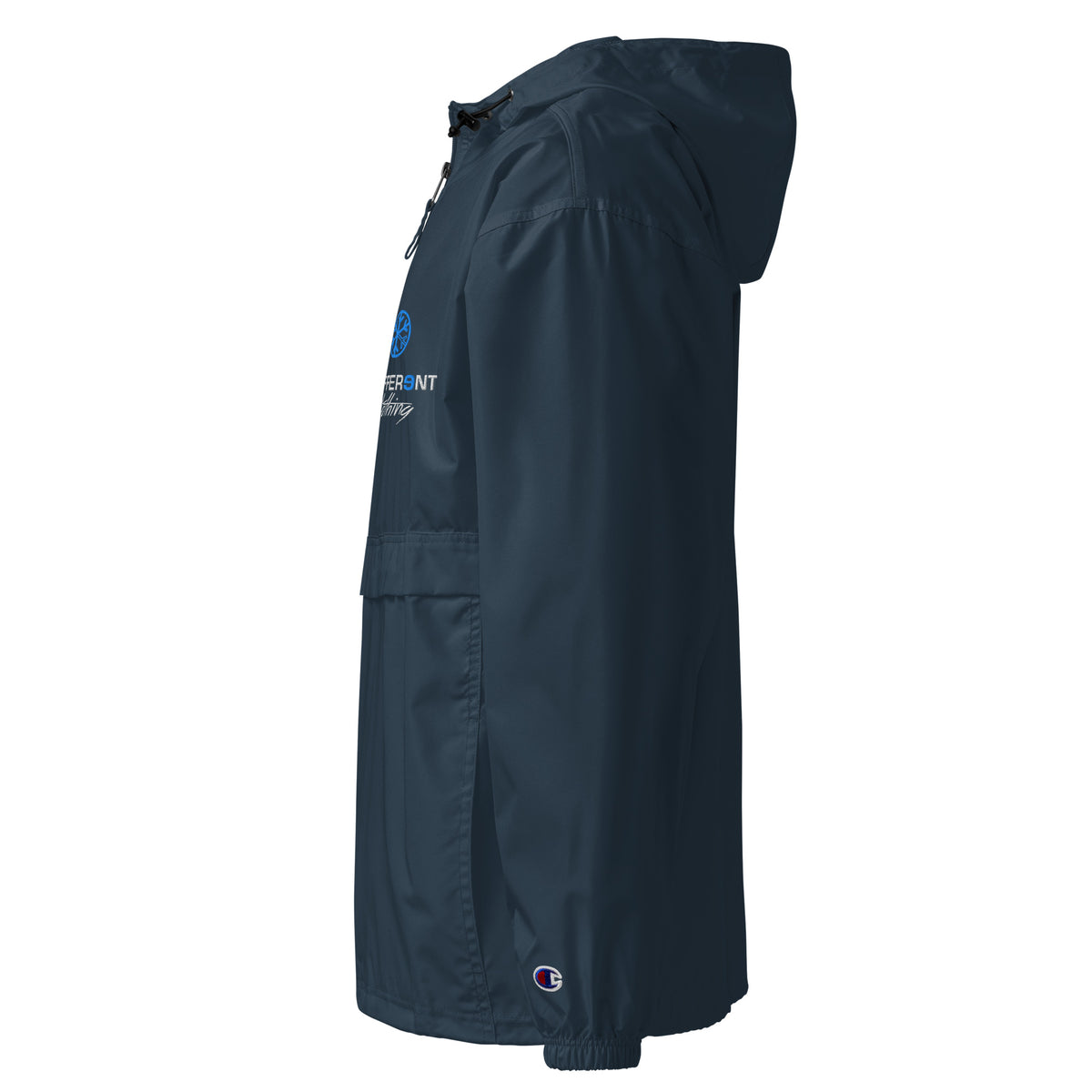 Navy-Logo Windbreaker Jacket from B.Different Clothing, left view, graffiti-inspired streetwear
