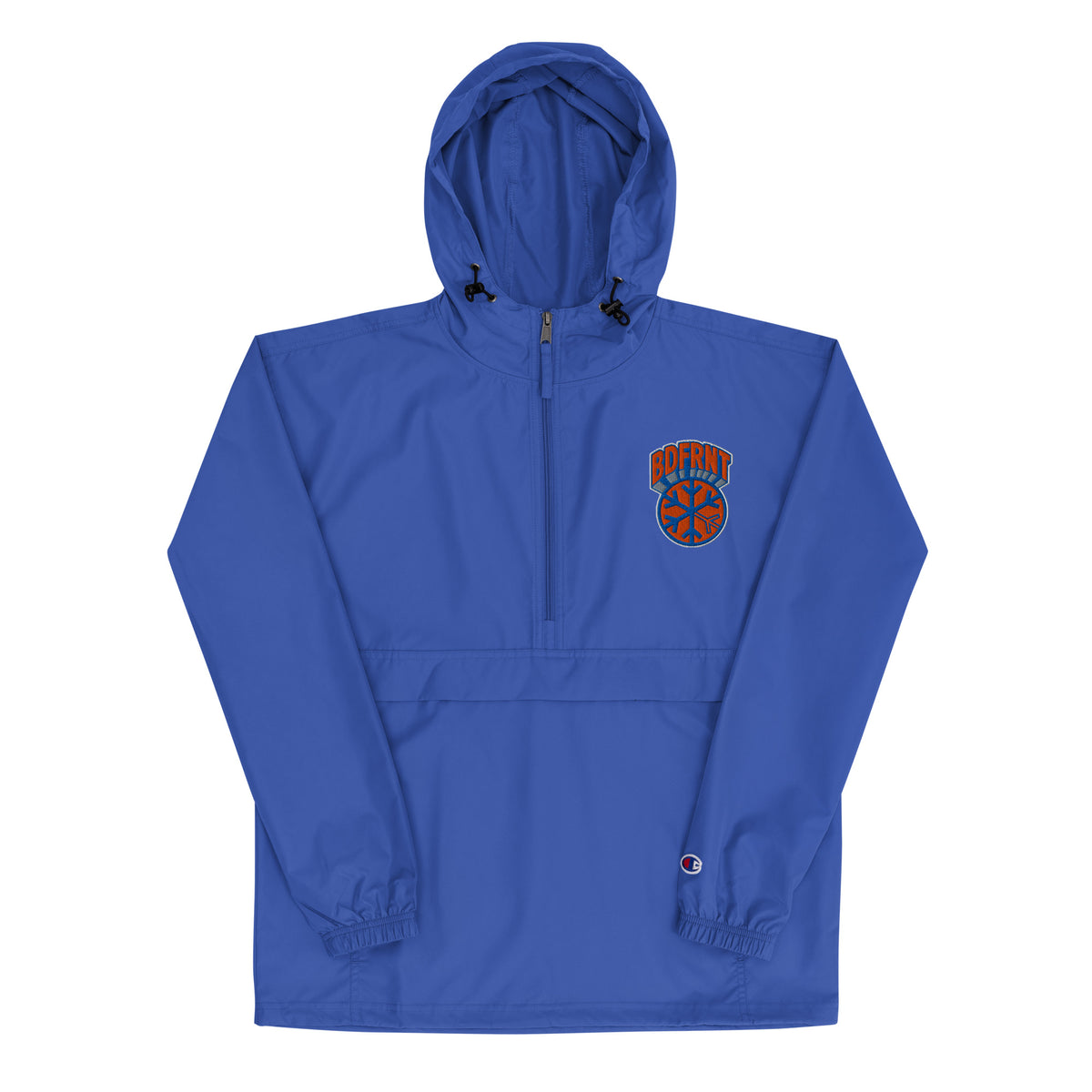 Blue-BDFRNT Logo 1989 Windbreaker Jacket from B.Different Clothing, front view, graffiti-inspired streetwear