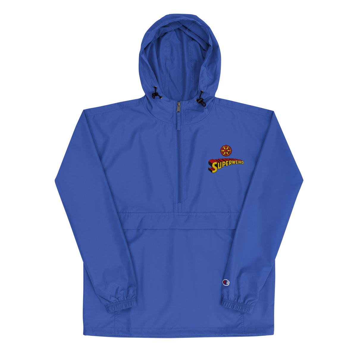 Blue-Superweird Windbreaker Jacket from B.Different Clothing, front view, graffiti-inspired streetwear