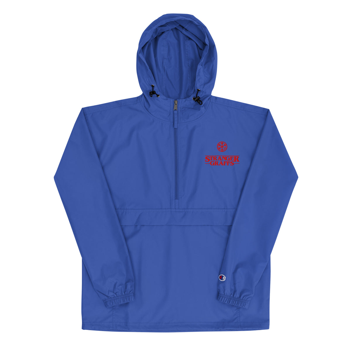 Blue-Stranger Graffs Windbreaker Jacket from B.Different Clothing, front view, graffiti-inspired streetwear