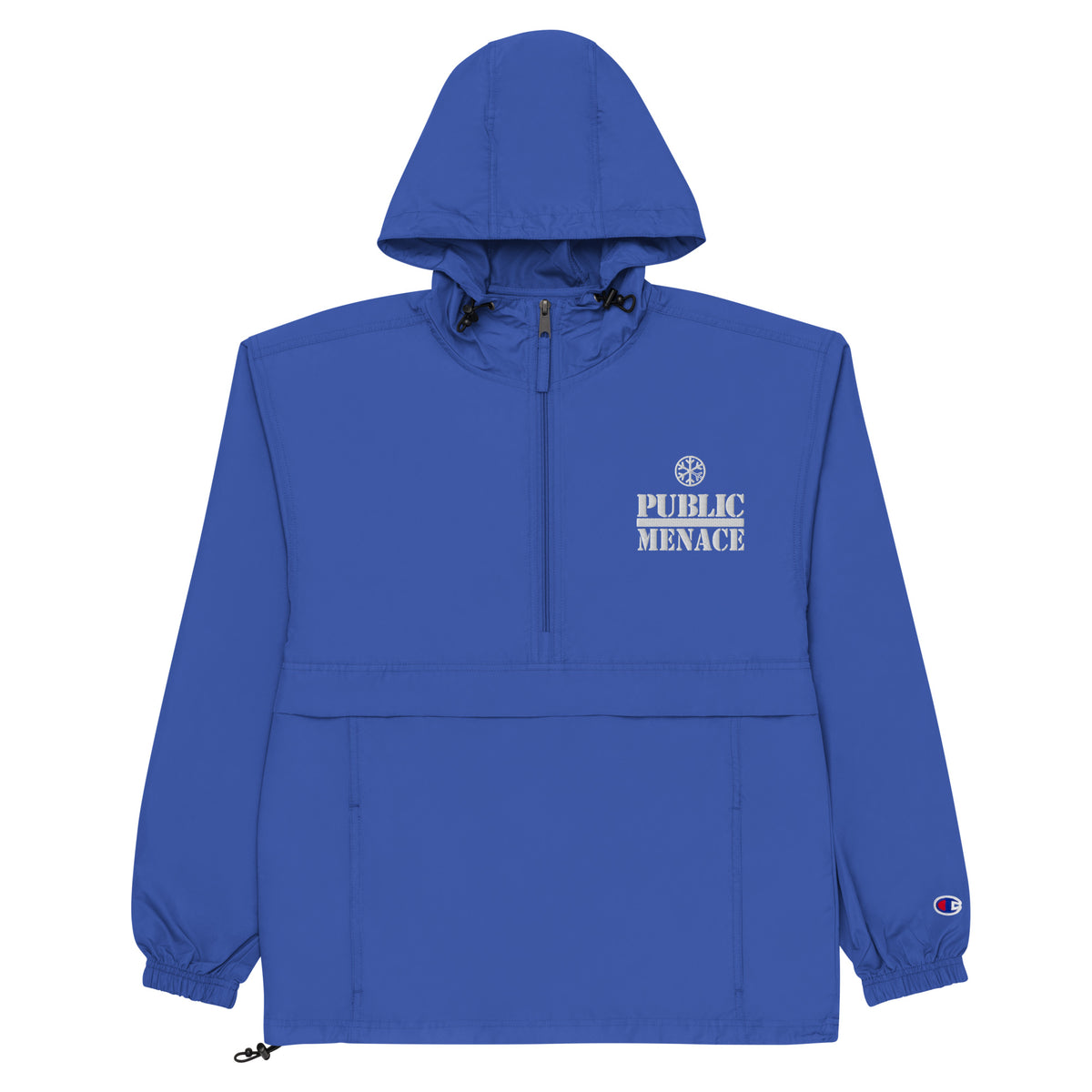 Blue-Public Menace Graffiti Windbreaker Jacket from B.Different Clothing, flat view, graffiti-inspired streetwear