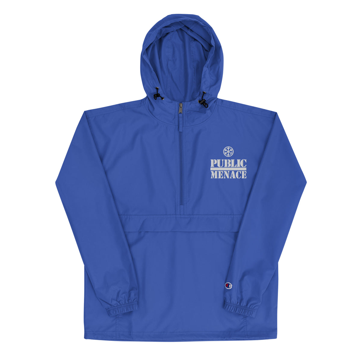 Blue-Public Menace Graffiti Windbreaker Jacket from B.Different Clothing, front view, graffiti-inspired streetwear