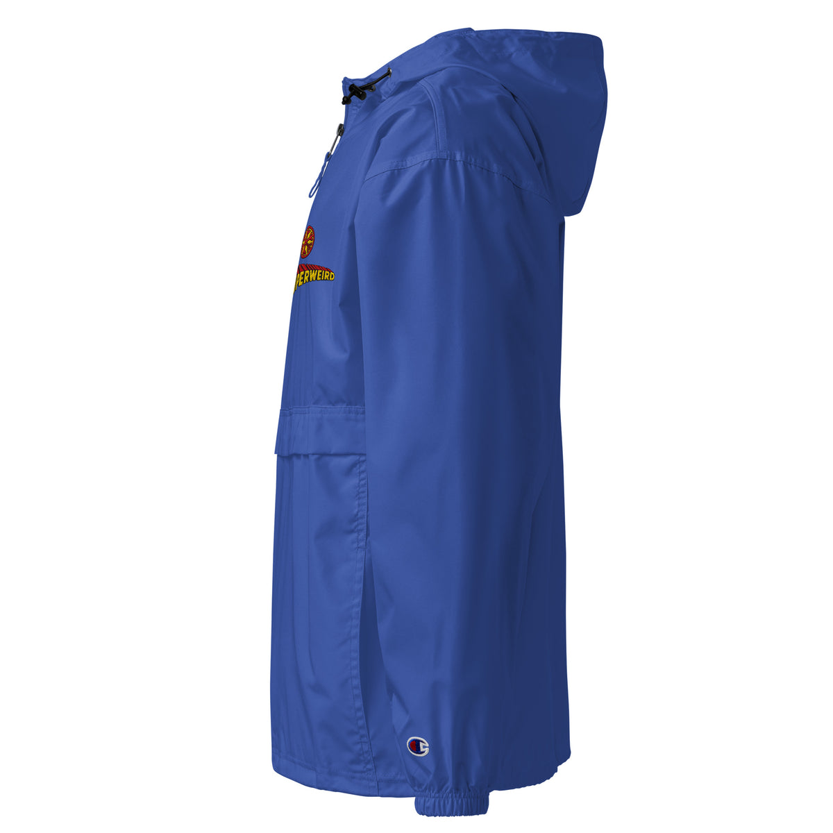 Blue-Superweird Windbreaker Jacket from B.Different Clothing, left view, graffiti-inspired streetwear