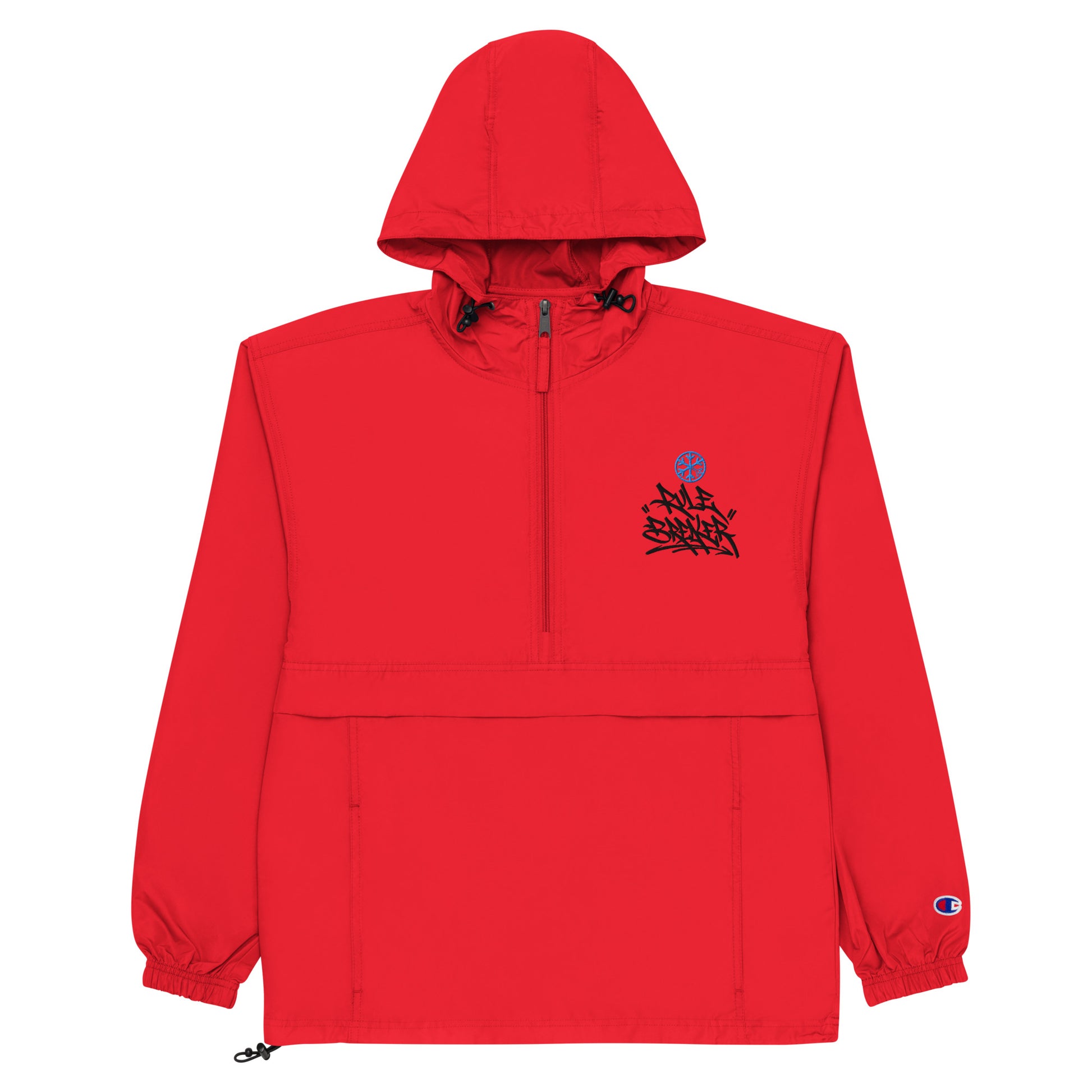 Red-Rule Breaker Graffiti Tag Windbreaker Jacket from B.Different Clothing, flat view, graffiti-inspired streetwear