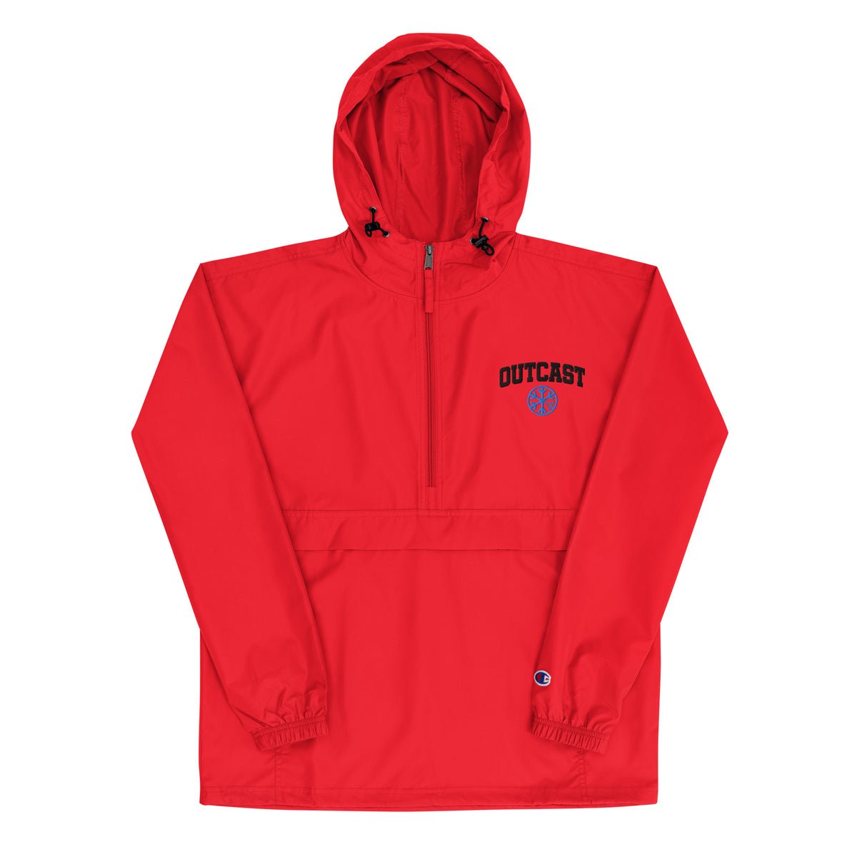 Red-Outcast College Windbreaker Jacket from B.Different Clothing, front view, graffiti-inspired streetwear