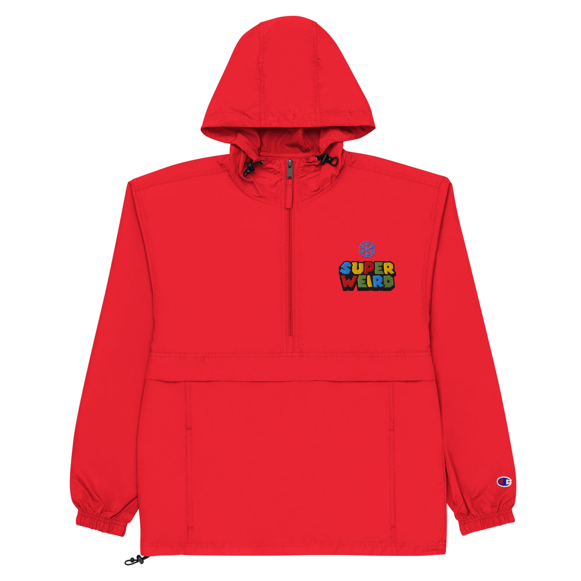 Red-Super Weird Bros Windbreaker Jacket from B.Different Clothing, flat view, graffiti-inspired streetwear