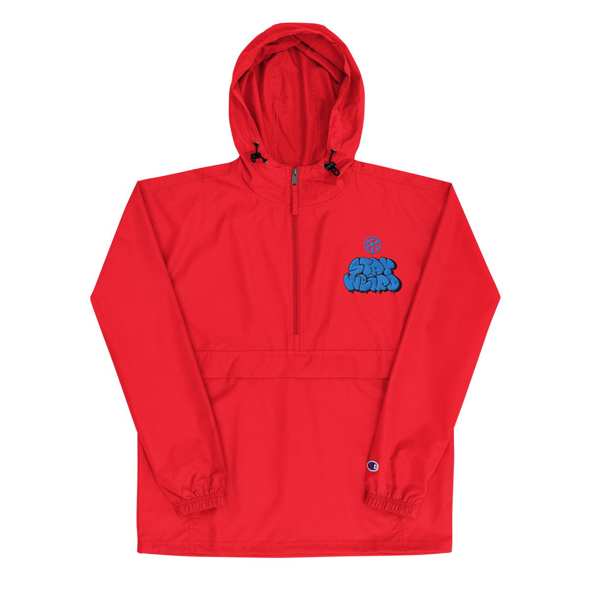Red-Stay Weird Graffiti Throw-up Windbreaker Jacket from B.Different Clothing, front view, graffiti-inspired streetwear