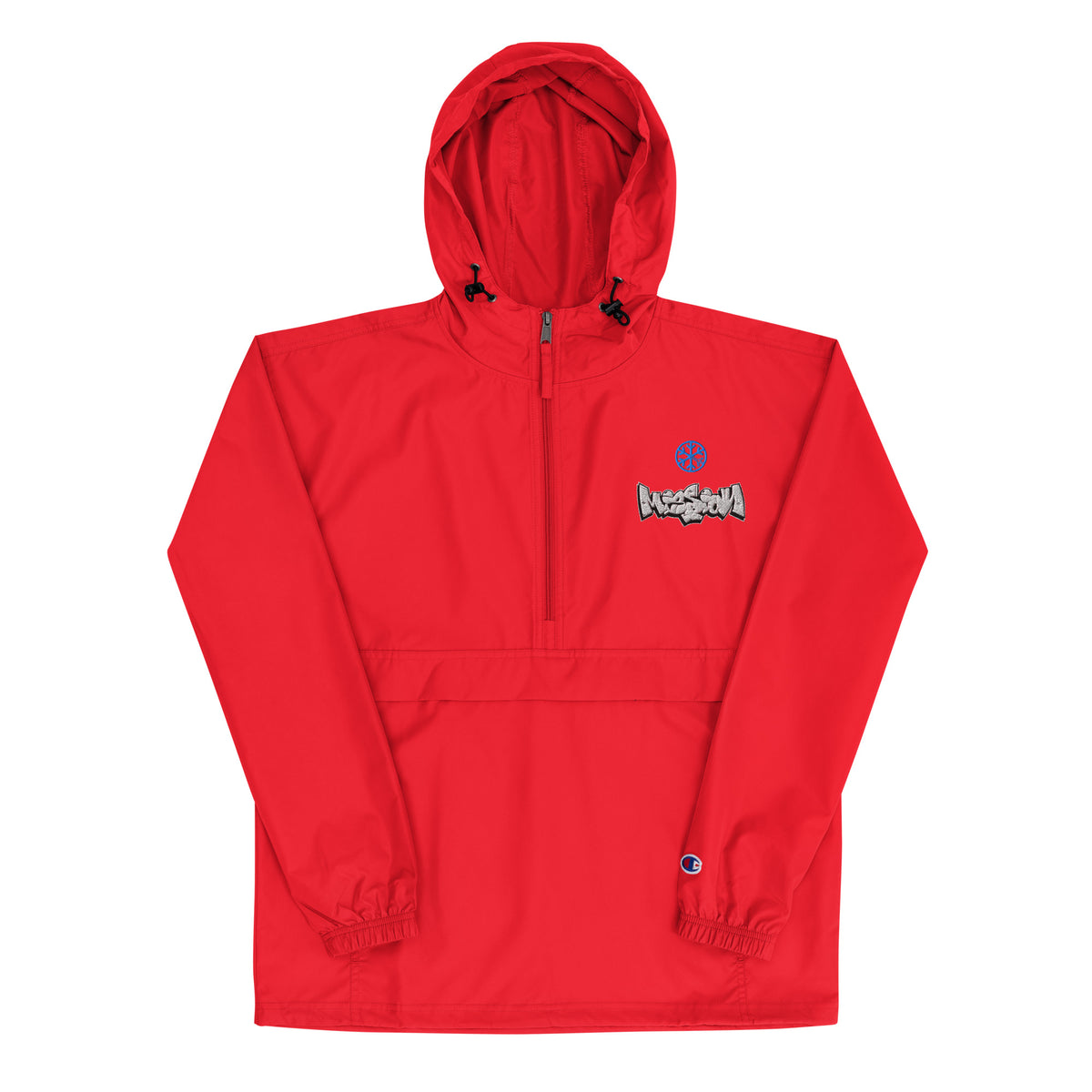 Red-Mission Graffiti Piece Windbreaker Jacket from B.Different Clothing, flat view, graffiti-inspired streetwear
