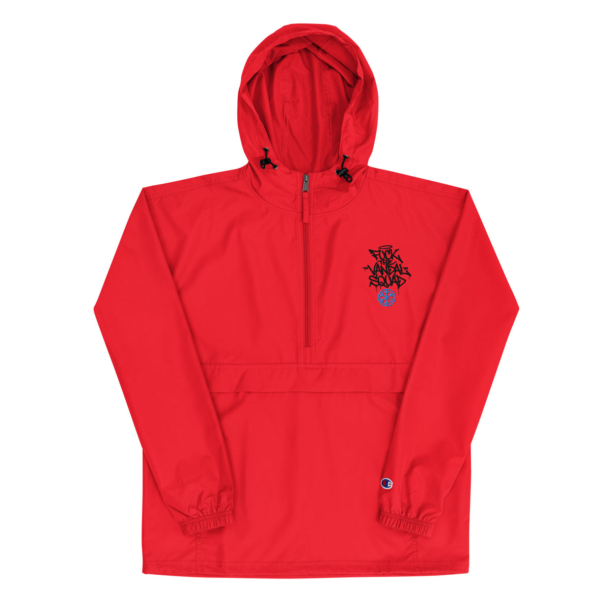 Red-Fu*k The Vandal Squad Graffiti Windbreaker Jacket from B.Different Clothing, front view, graffiti-inspired streetwear