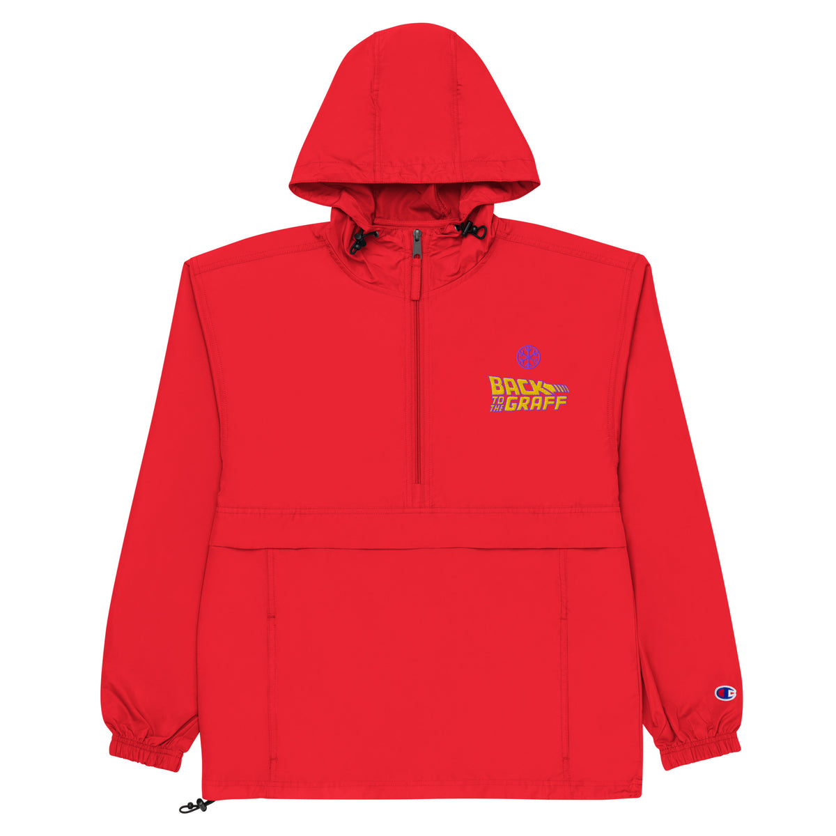Red-Back to the Graff Windbreaker Jacket from B.Different Clothing, flat view, graffiti-inspired streetwear