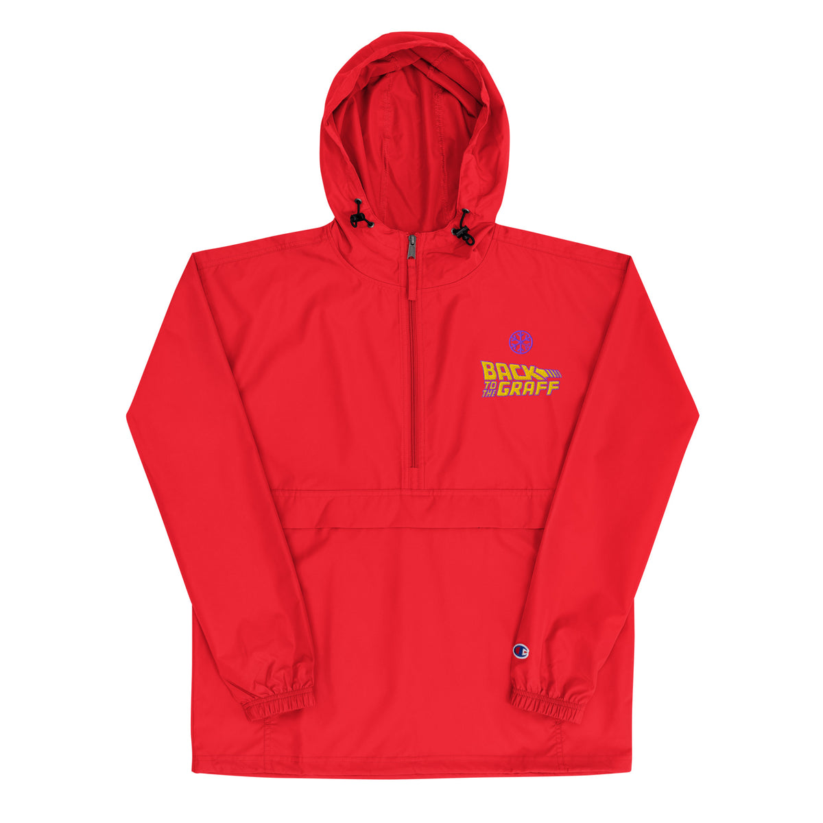 Red-Back to the Graff Windbreaker Jacket from B.Different Clothing, front view, graffiti-inspired streetwear