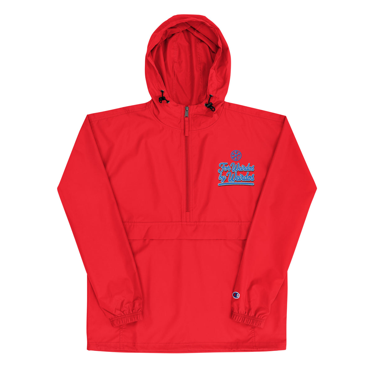 Red-For Weirdos by Weirdos Windbreaker Jacket from B.Different Clothing, front view, graffiti-inspired streetwear