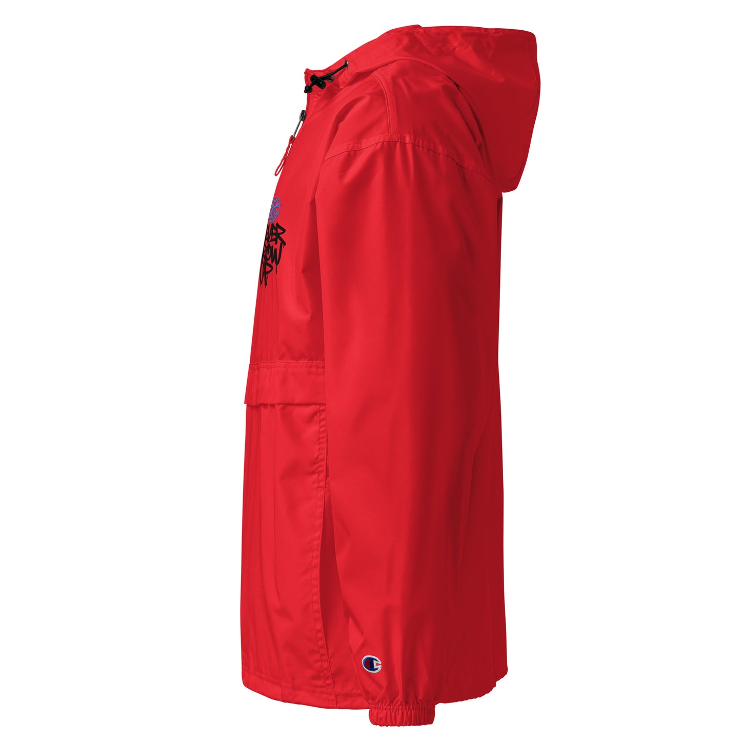 Red-Never Grow Up Graffiti Windbreaker Jacket from B.Different Clothing, left view, graffiti-inspired streetwear