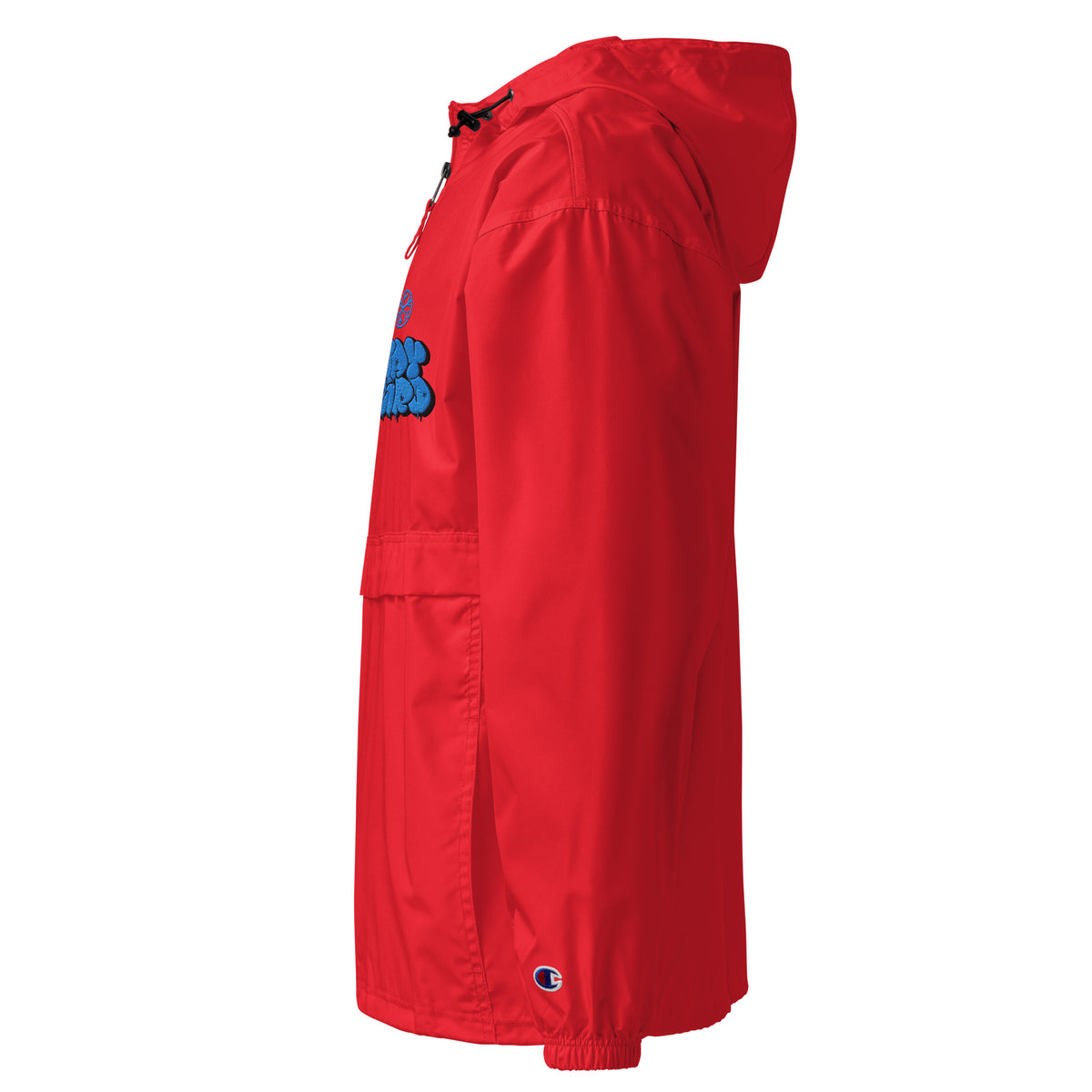 Red-Stay Weird Graffiti Throw-up Windbreaker Jacket from B.Different Clothing, left view, graffiti-inspired streetwear