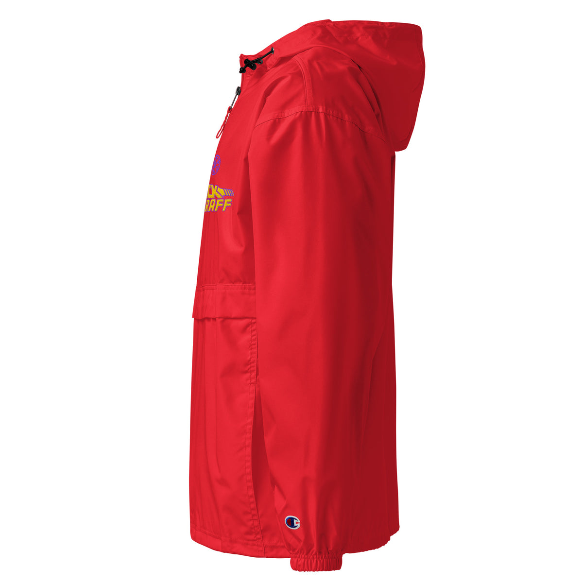 Red-Back to the Graff Windbreaker Jacket from B.Different Clothing, left view, graffiti-inspired streetwear