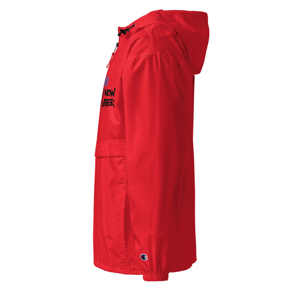 Red-Tag Now Cry Later Graffiti Tag Windbreaker Jacket from B.Different Clothing, left view, graffiti-inspired streetwear