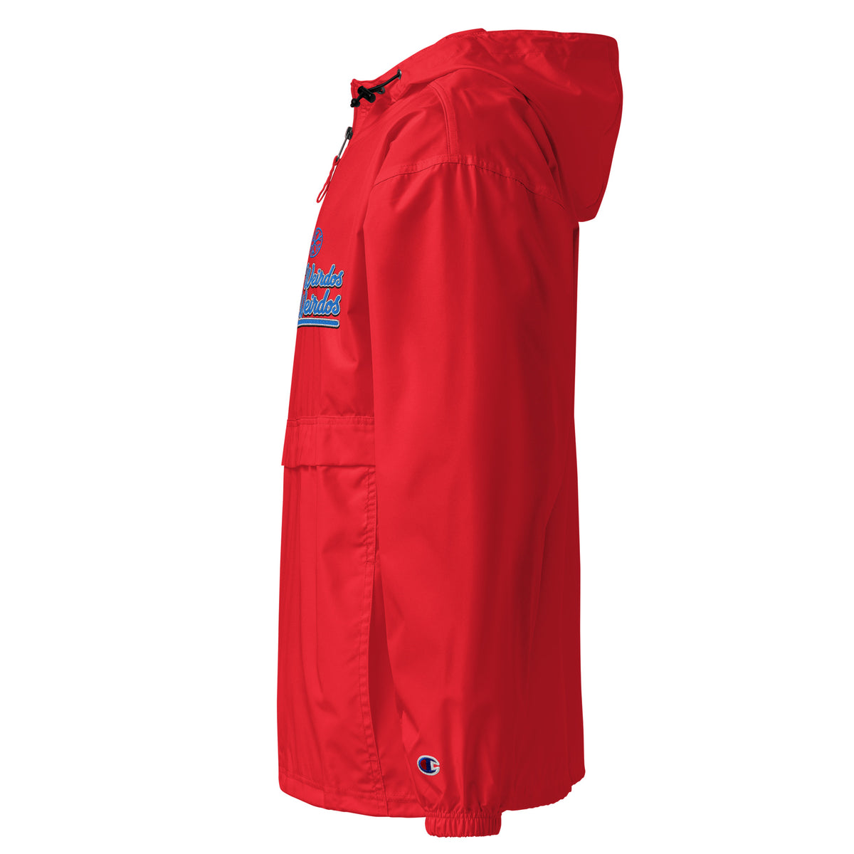 Red-For Weirdos by Weirdos Windbreaker Jacket from B.Different Clothing, left view, graffiti-inspired streetwear