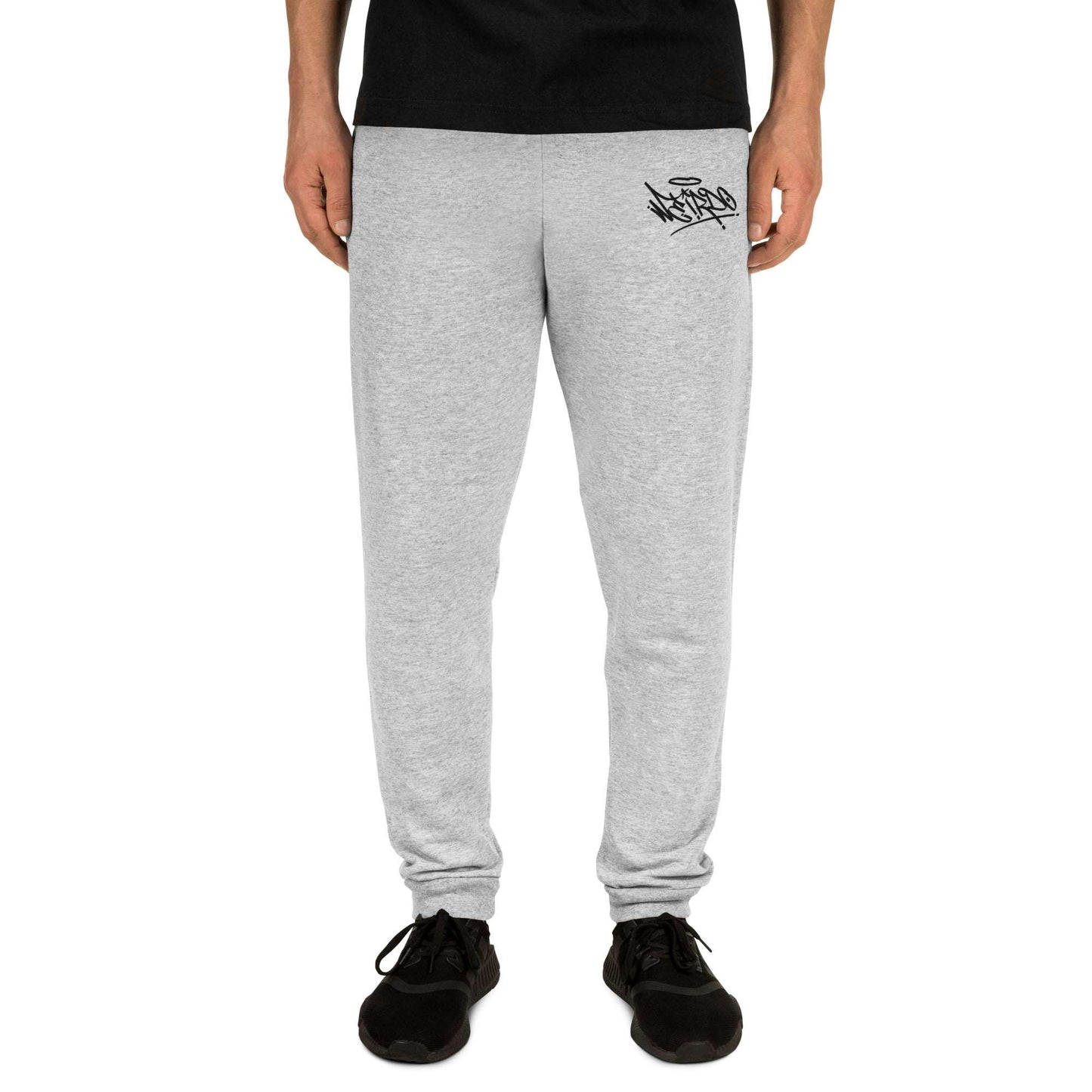 man wearing Weirdo Graffiti Tag joggers Gray by B.Different Clothing street art graffiti inspired independent streetwear brand