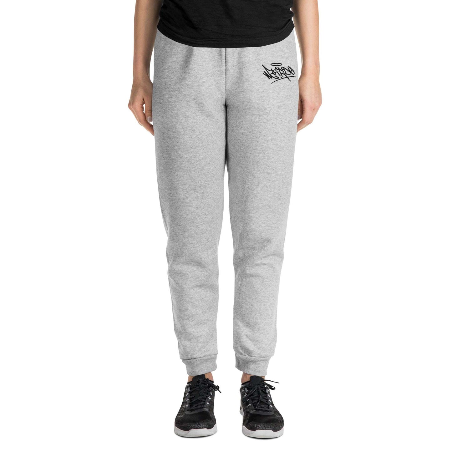 woman wearing Weirdo Graffiti Tag joggers Gray by B.Different Clothing street art graffiti inspired independent streetwear brand