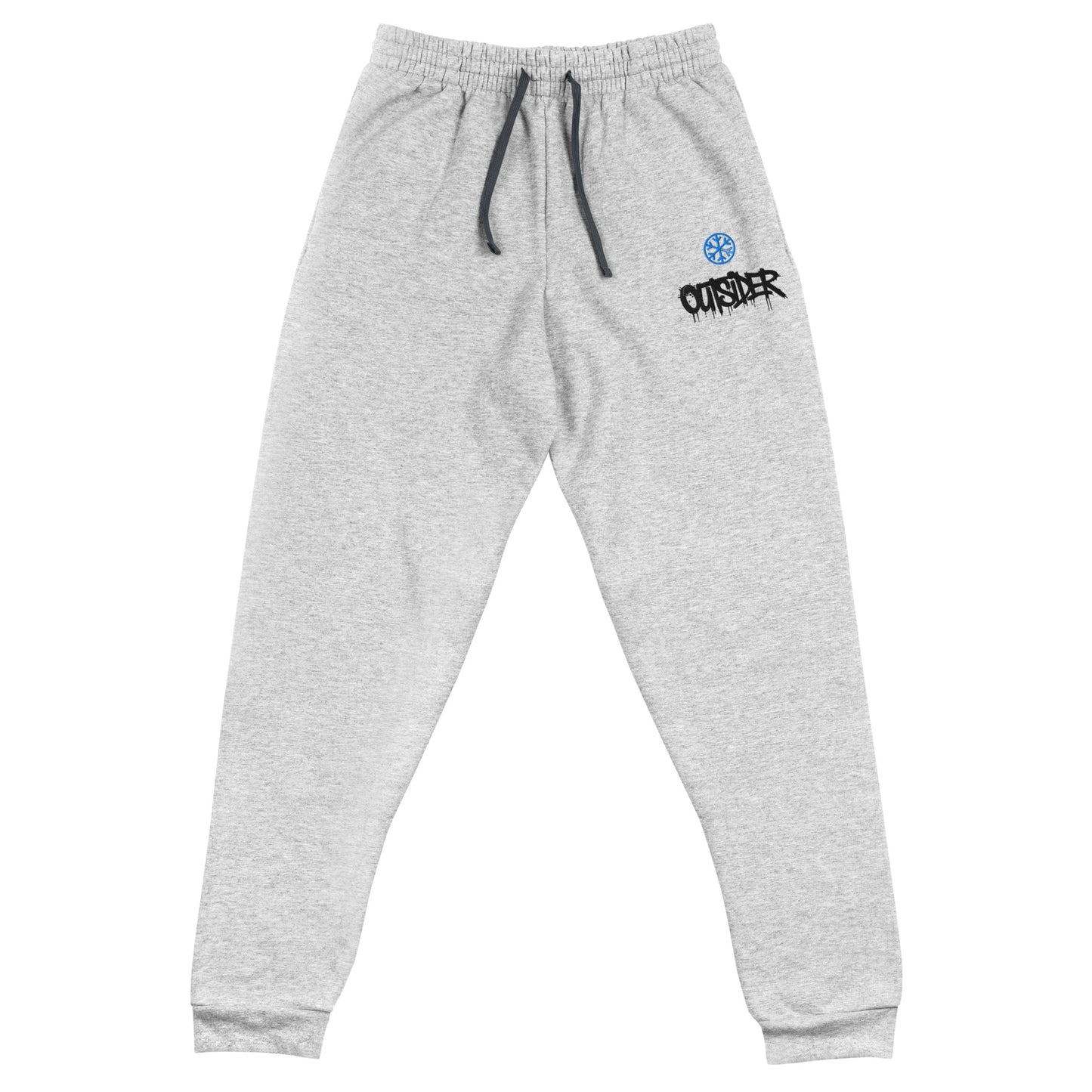 Gray-Outsider Graffiti Tag Joggers from B.Different Clothing, front view, graffiti-inspired streetwear