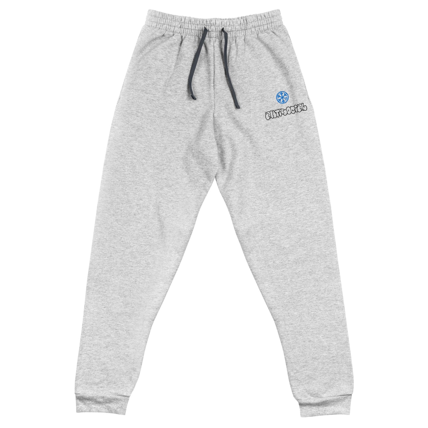 Gray-Antisocial Graffiti Hollow Joggers from B.Different Clothing, front view, graffiti-inspired streetwear